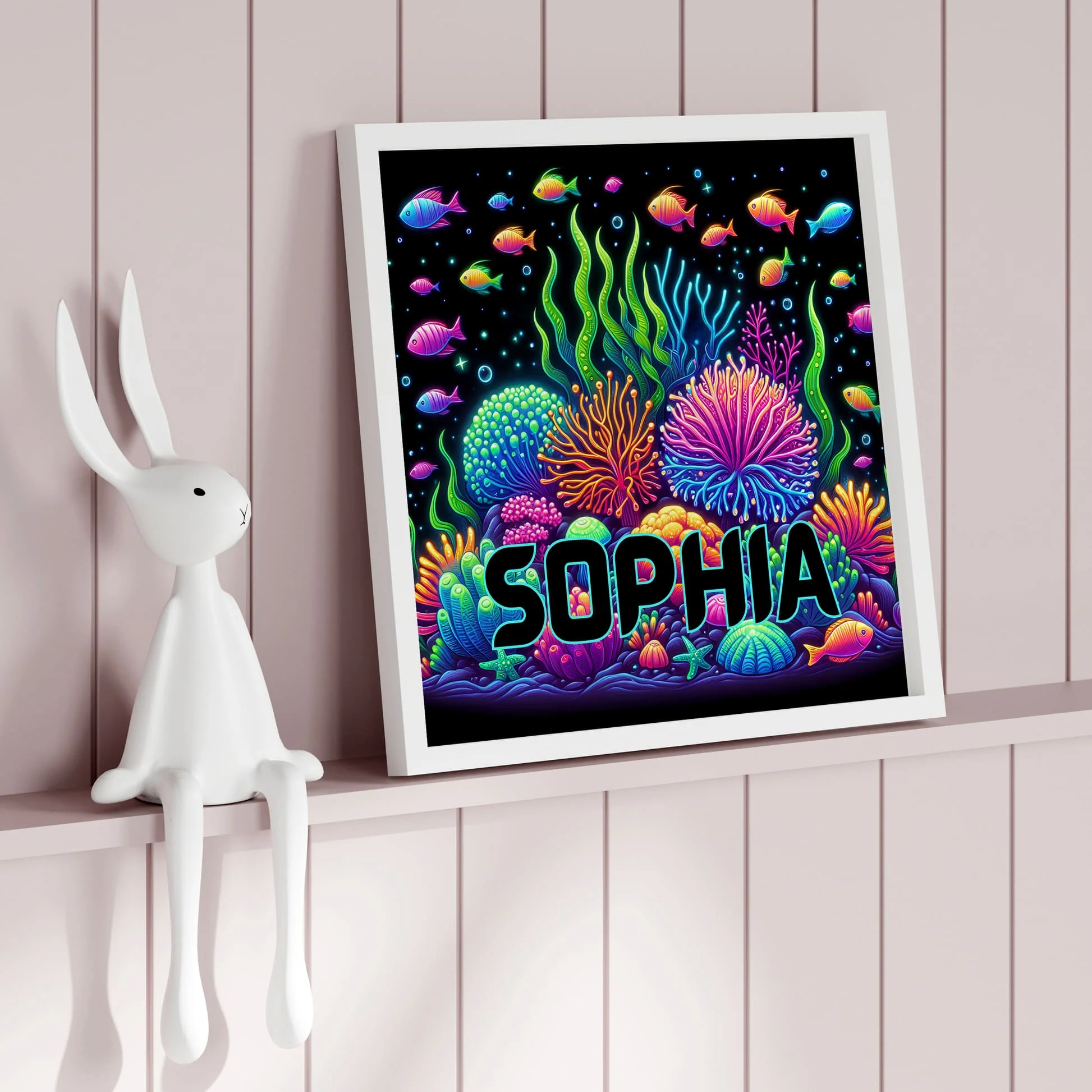 Black & Bold Neon Underwater | Personalised Nursery Prints - Image 3