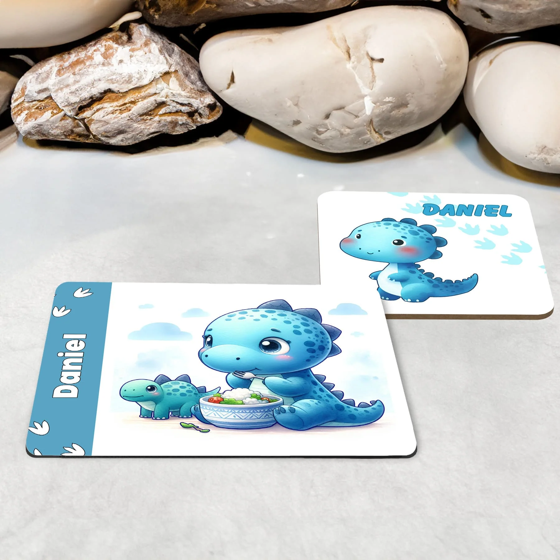 Blue Dinosaur Personalised Mug, Coaster & Placemat Set - Image 3