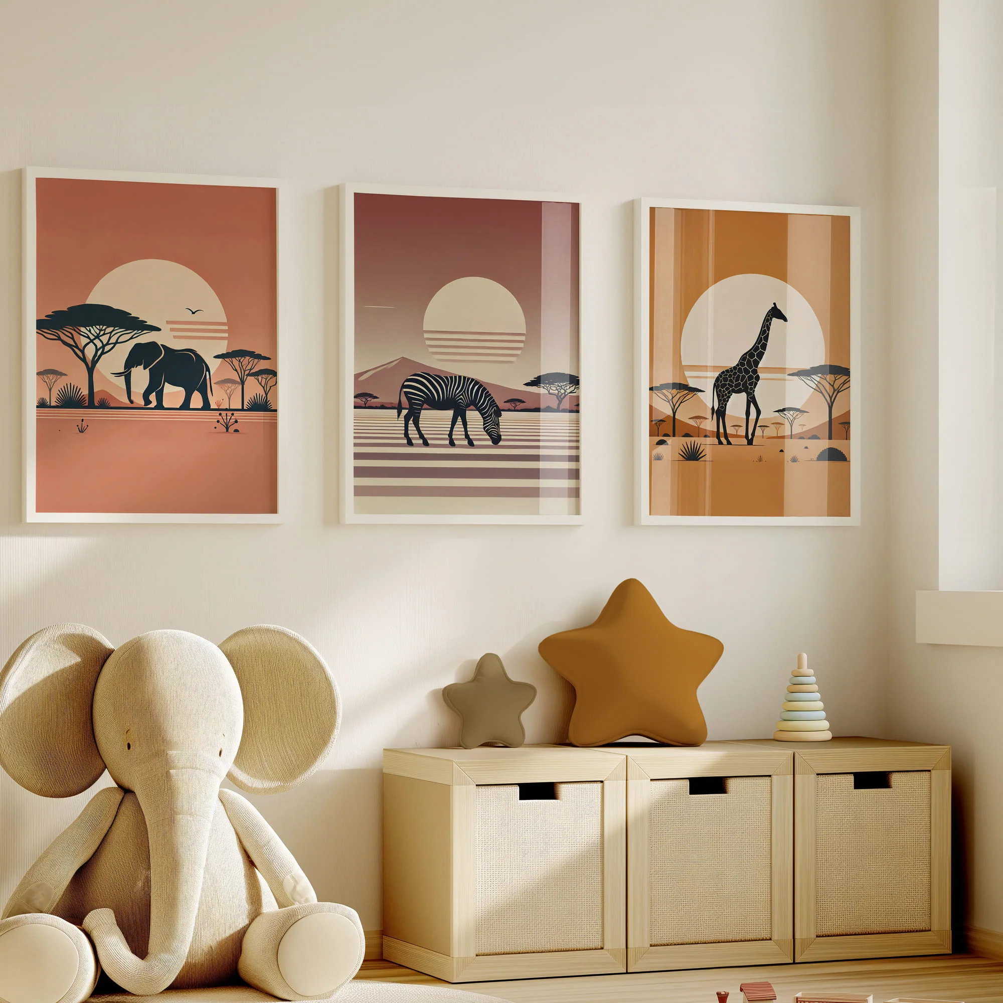 Boho Minimalist Summer Safari | Children's Wall Art Set of 3