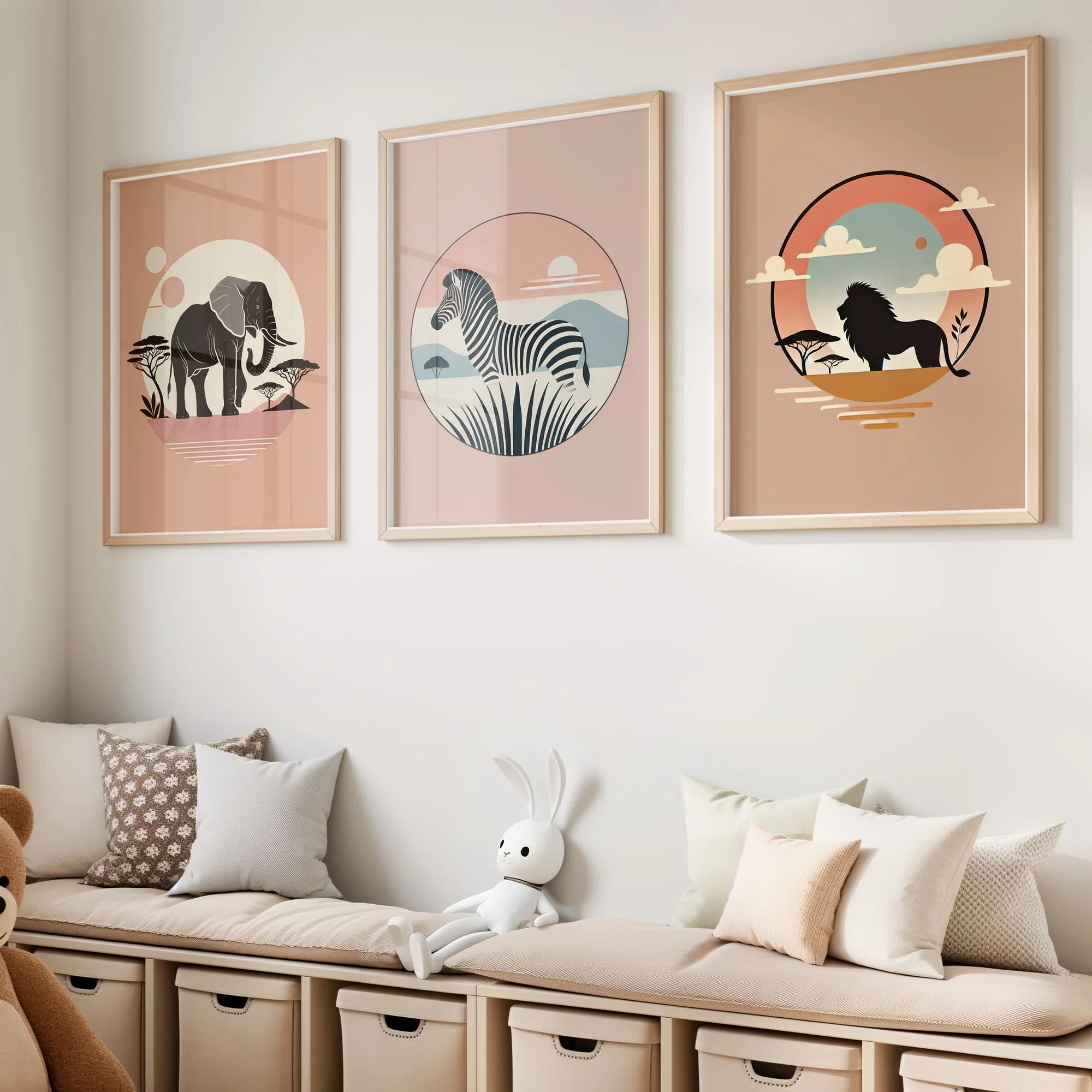 Boho Soft Safari Prints Set of 3 | Children's Wall Art