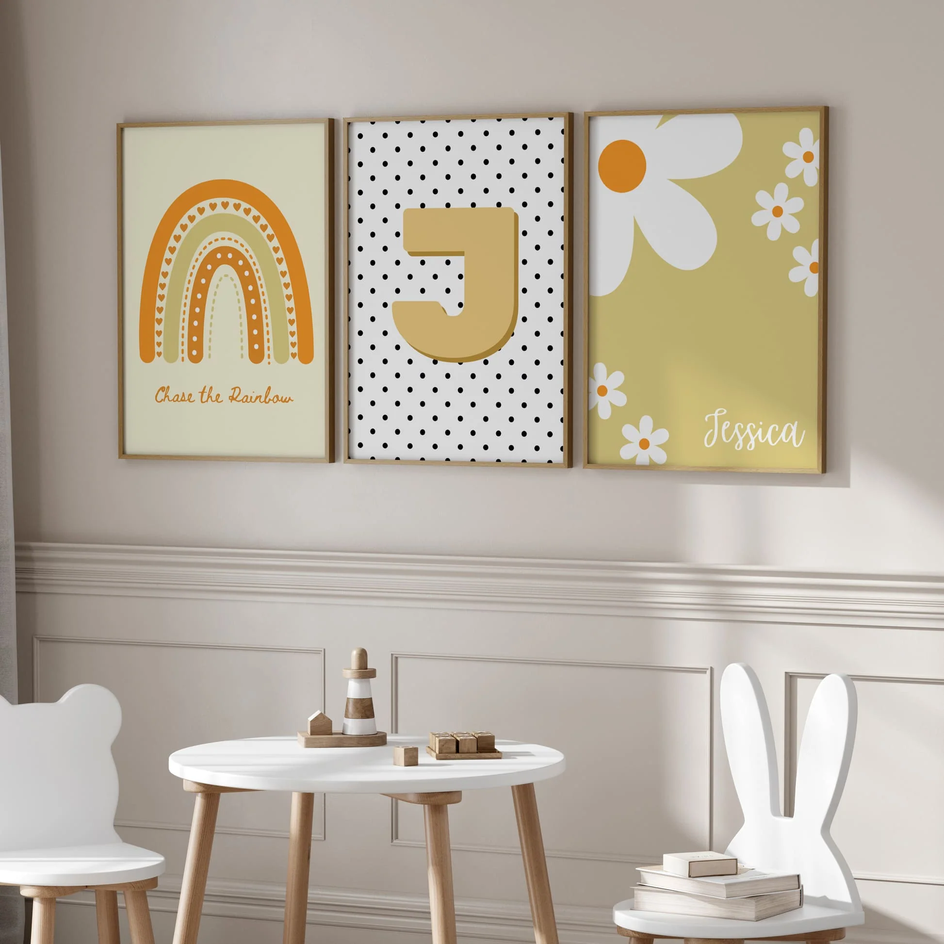 Boho Yellow Radiance | Set of 3 Personalised Nursery Prints
