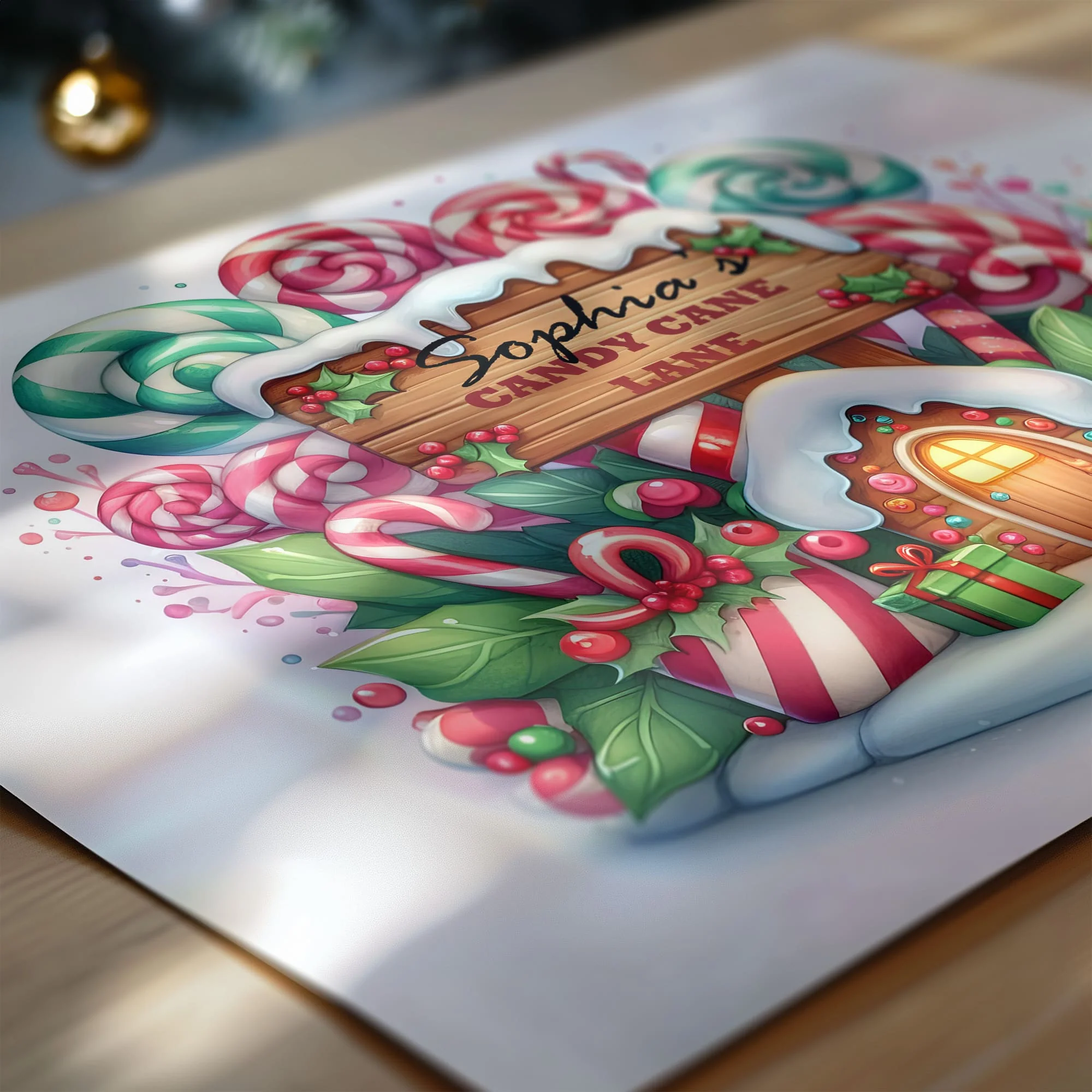 Candycane Lane Duo | Personalised Kids Christmas Wall Art - Image 3