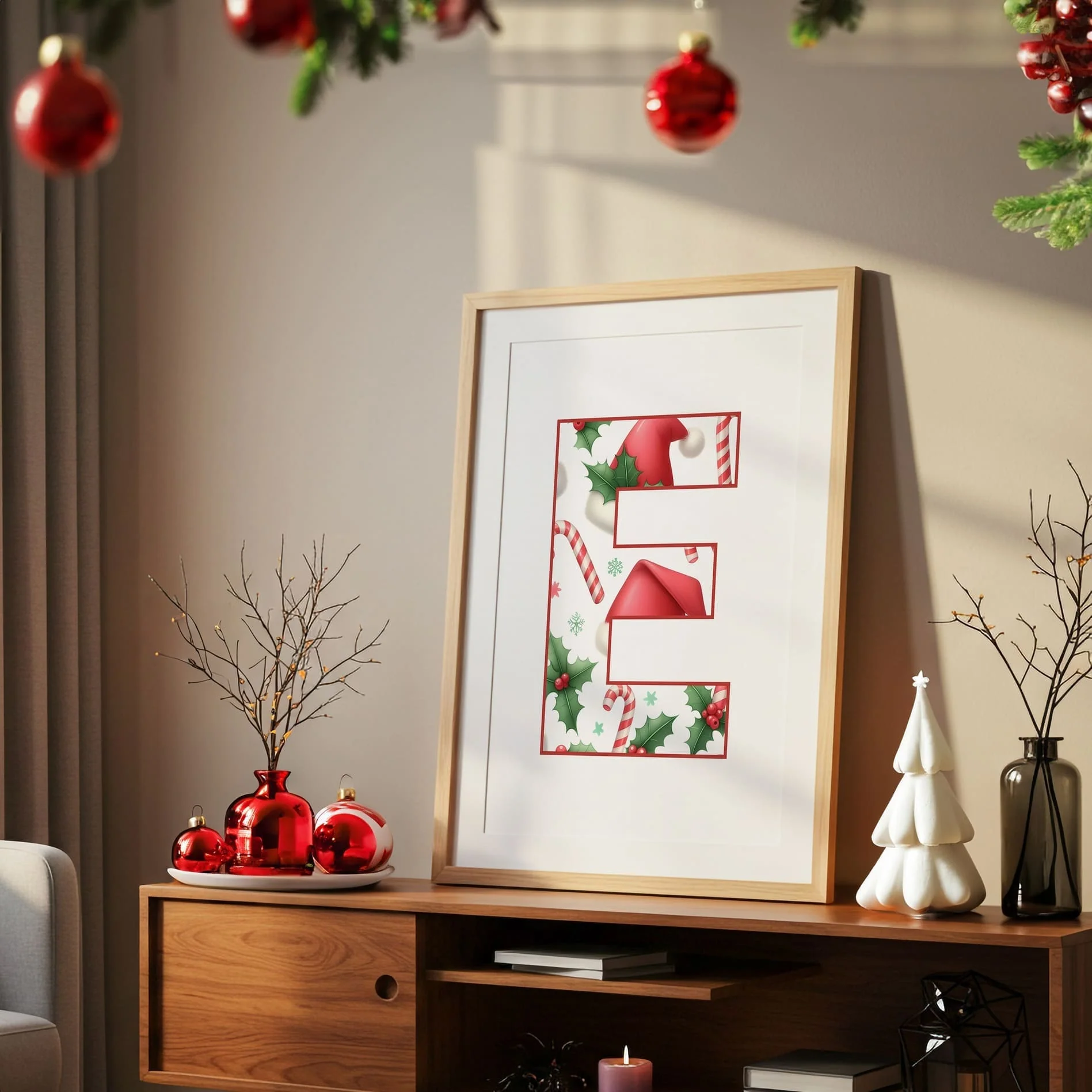 Christmas Nursery Prints Set of 3 | Elf, Reindeer & Christmas Initial | Seasonal Kids Wall Art Prints - Image 3