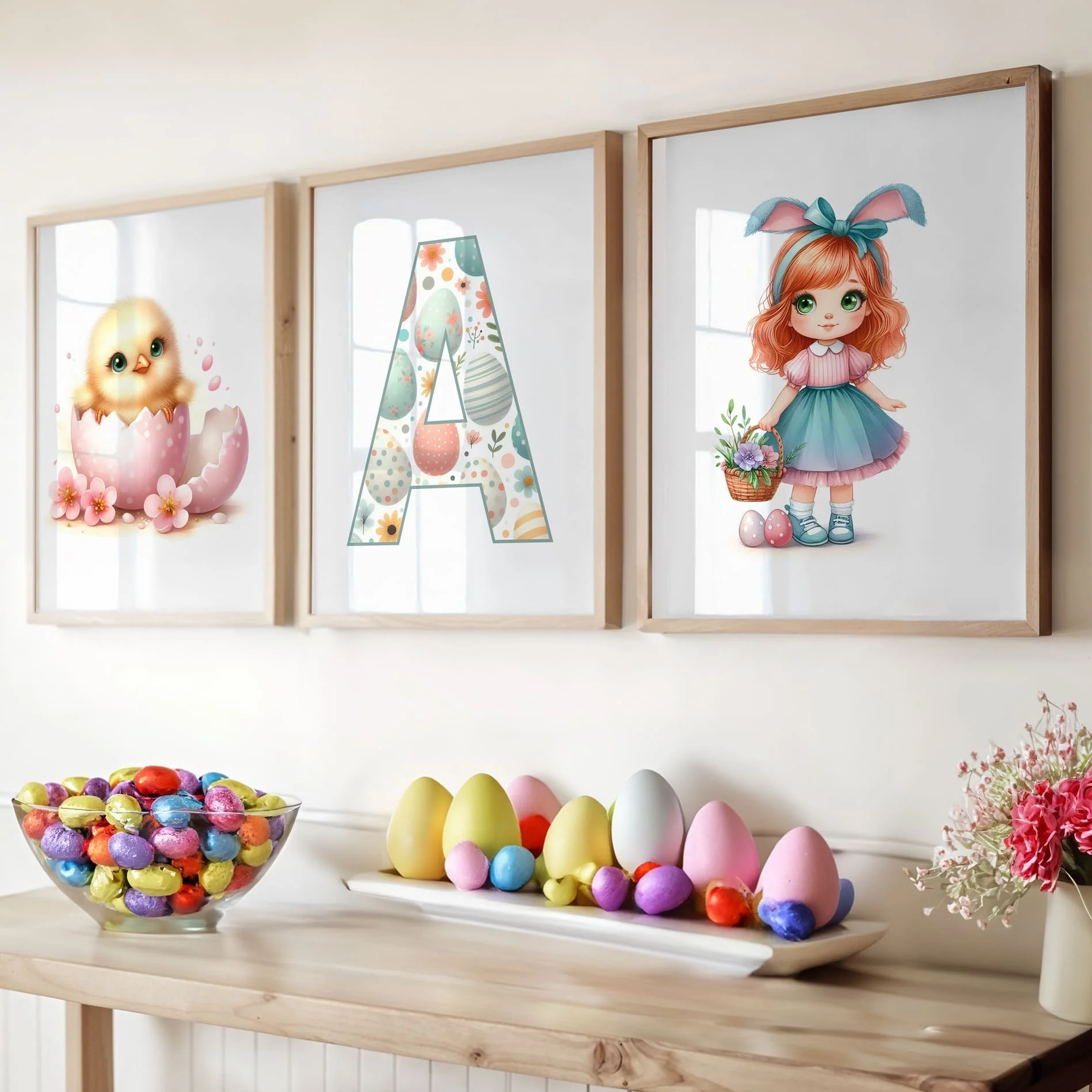 Christmas Nursery Prints Set of 3 | Red Hair Girl Elf, Reindeer & Christmas Initial | Seasonal Kids Wall Art Prints - Image 6
