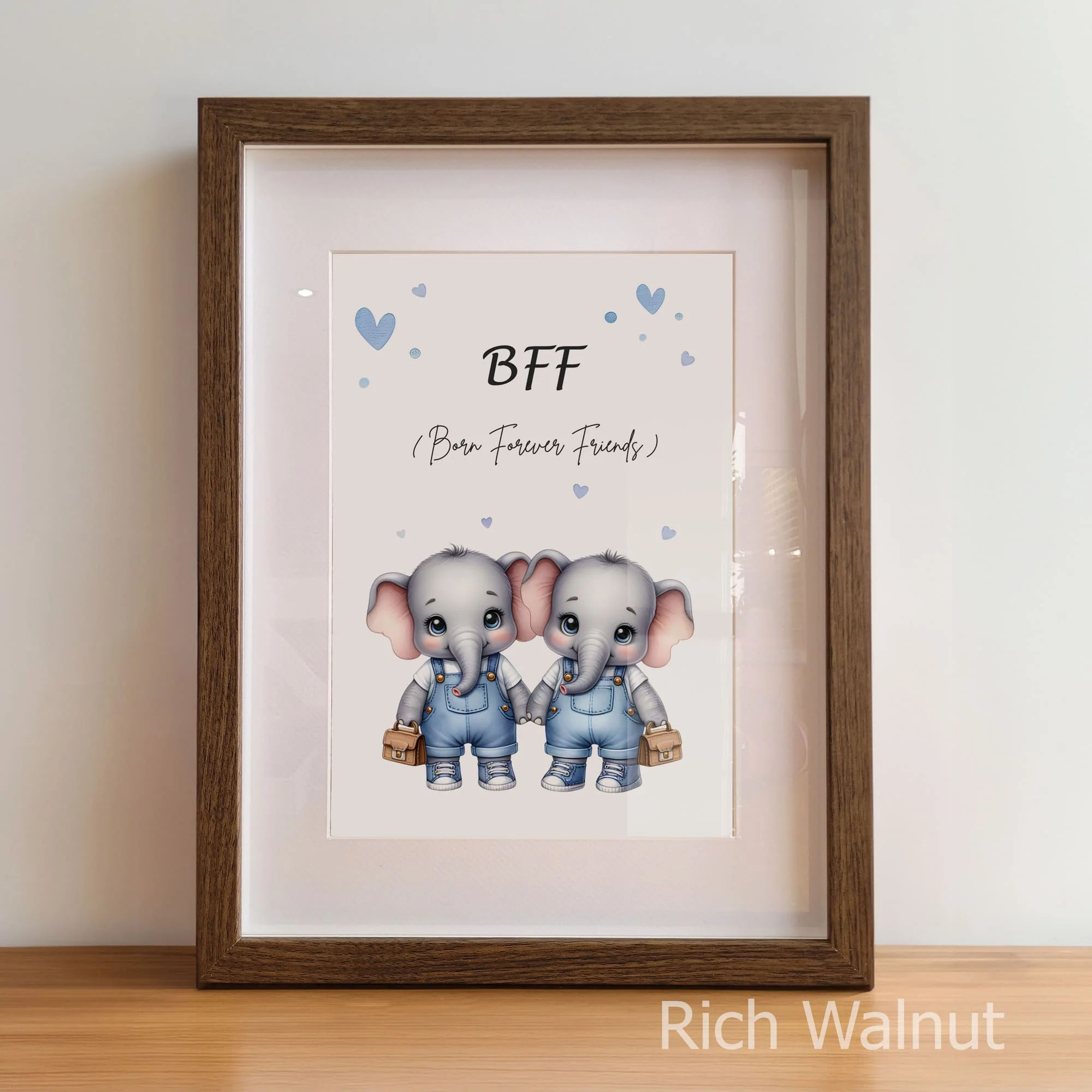 Twin Elephant Art - Blue | Personalised Nursery Prints - Image 4