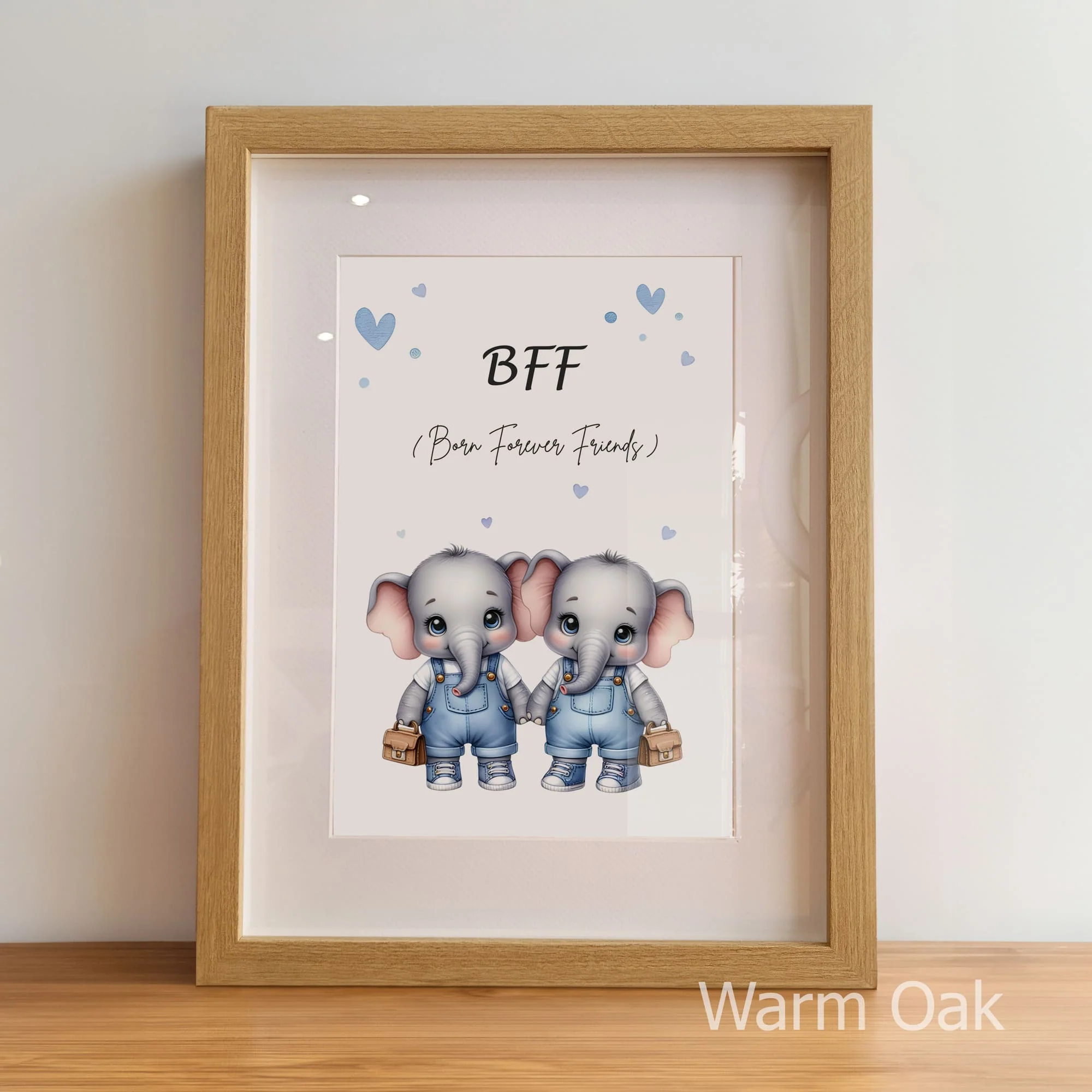 Twin Elephant Art - Blue | Personalised Nursery Prints - Image 5