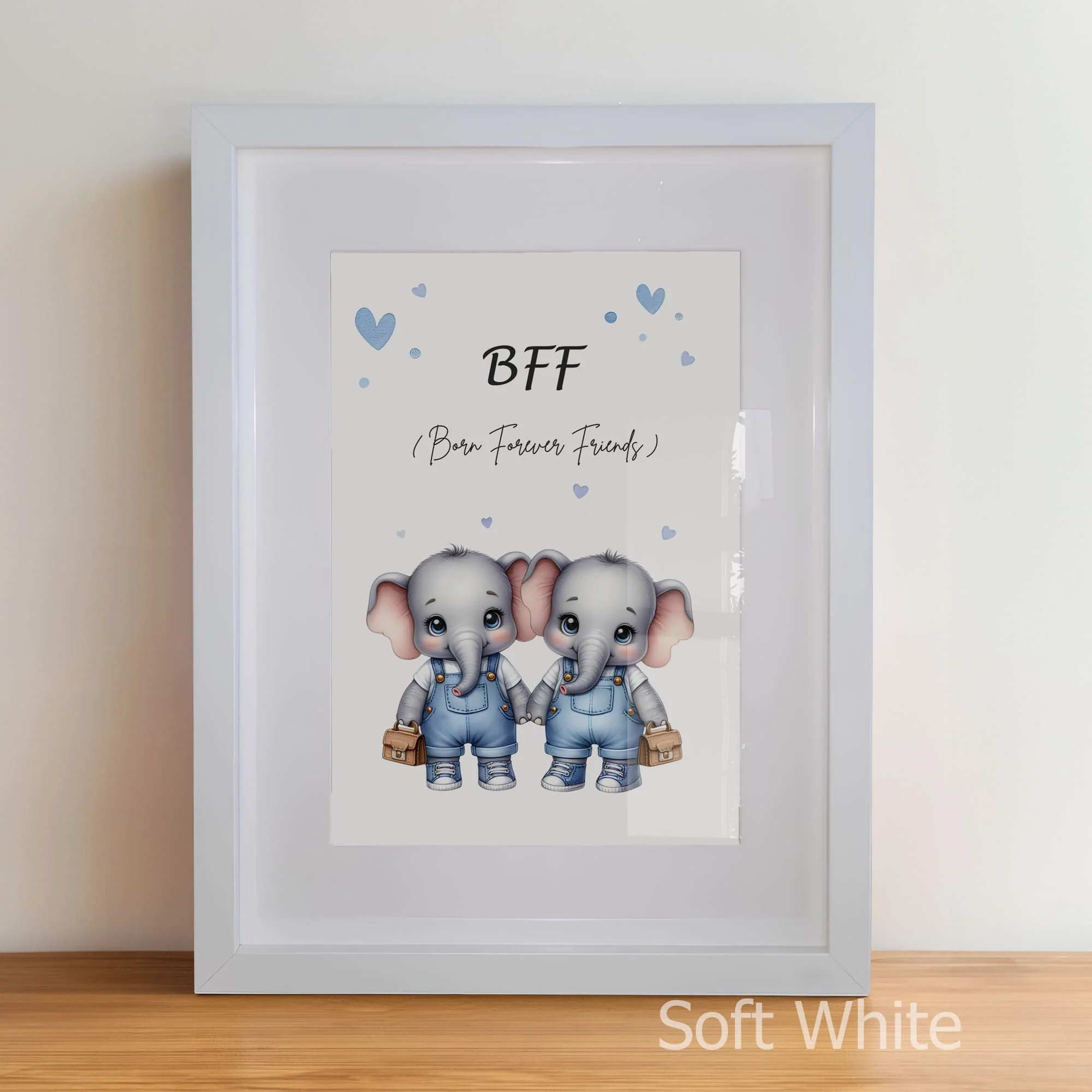 Twin Elephant Art - Blue | Personalised Nursery Prints - Image 6