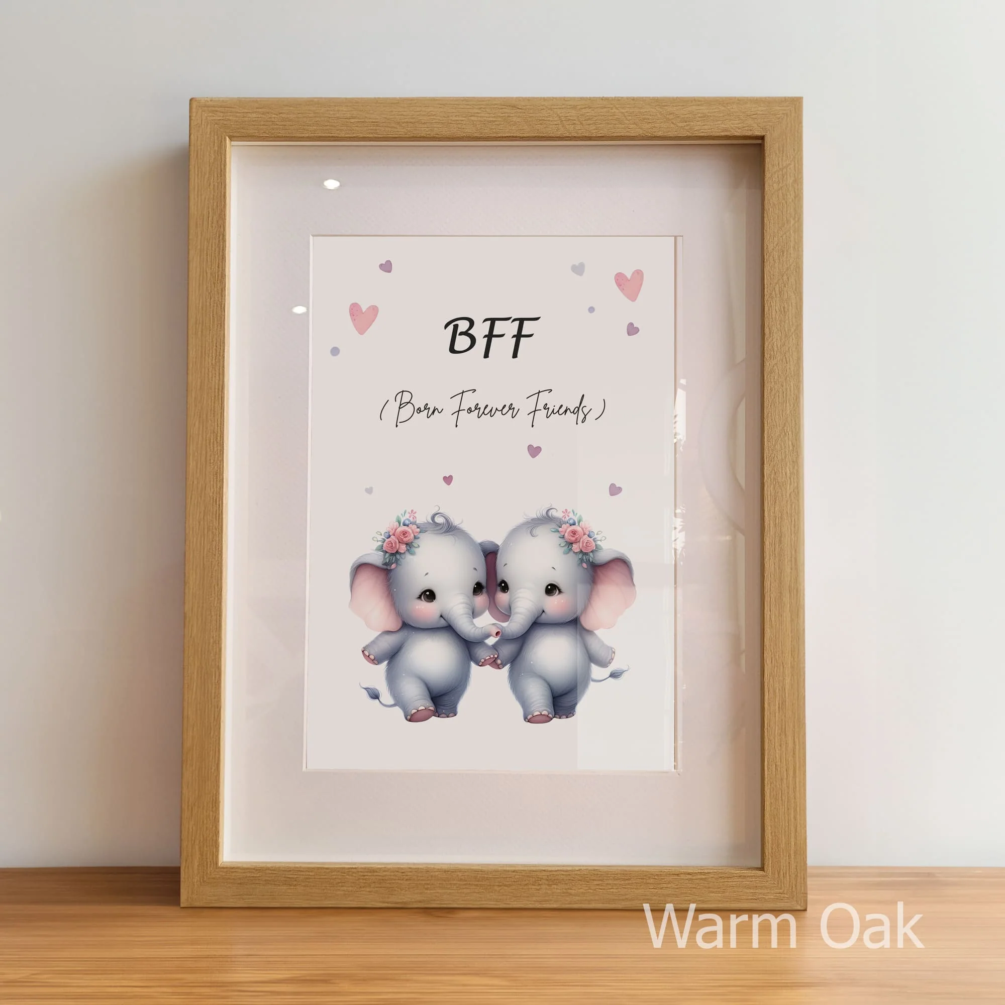 Twin Elephant Art - Pink | Personalised Nursery Prints - Image 3