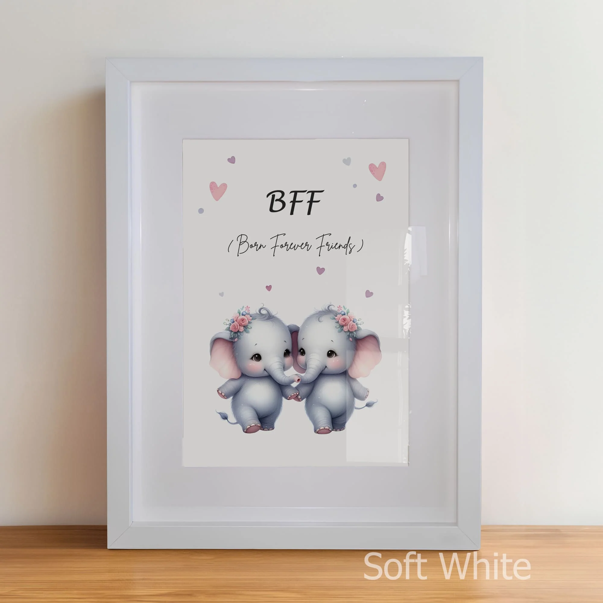 Twin Elephant Art - Pink | Personalised Nursery Prints - Image 4