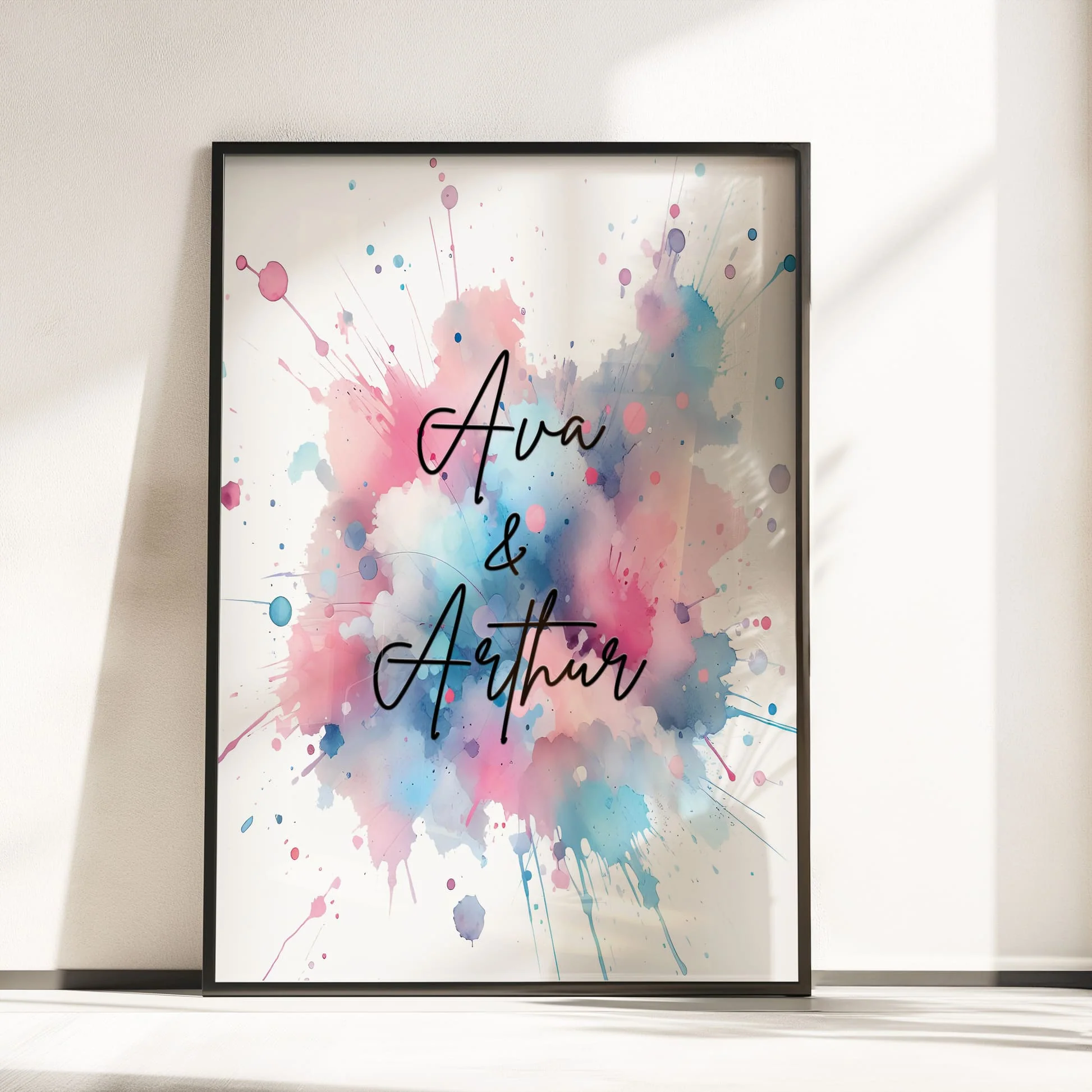Elephant Twin Art - Pink & Blue | Personalised Nursery Prints - Image 3