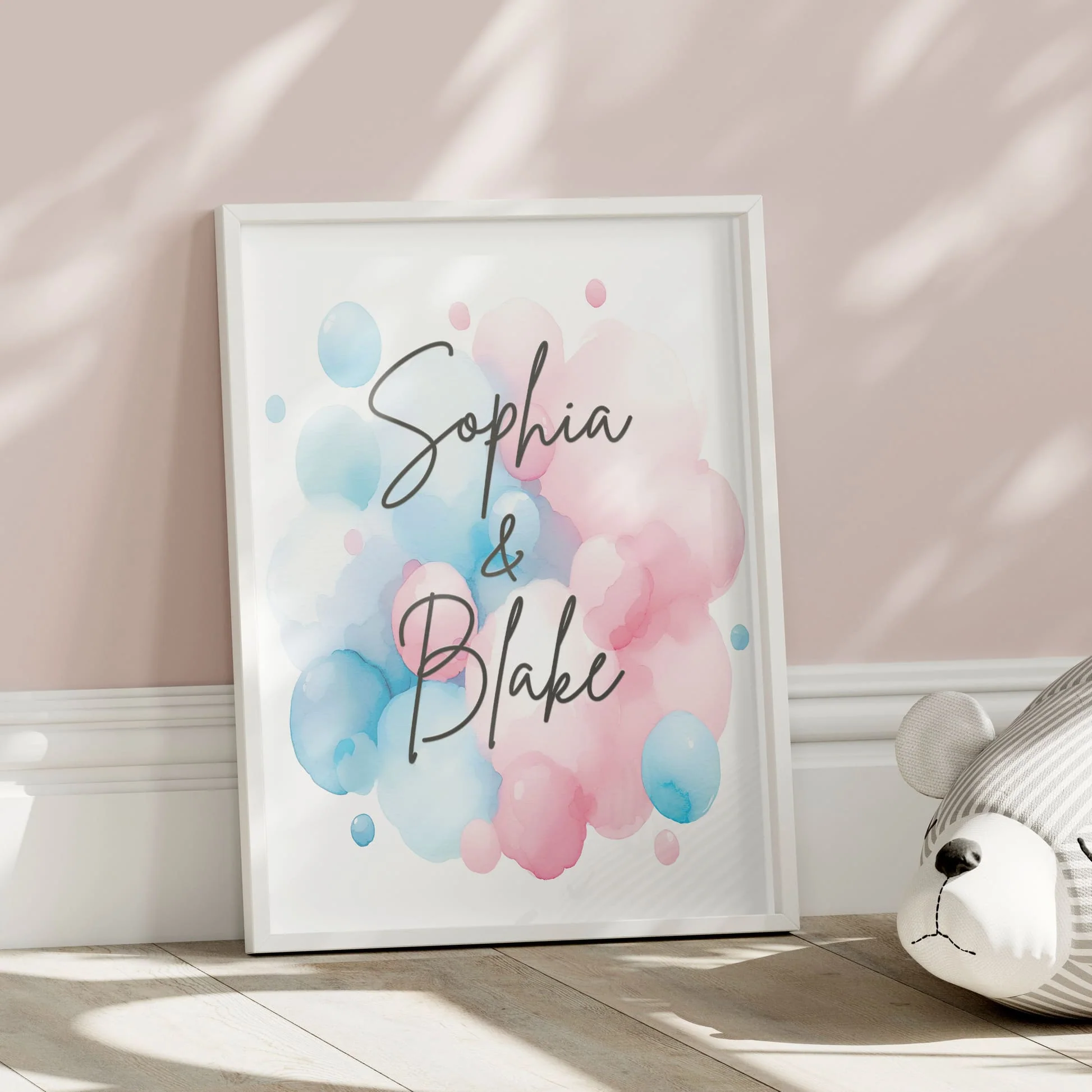 Giraffe Twins Art Set | Personalised Nursery Prints - Image 3