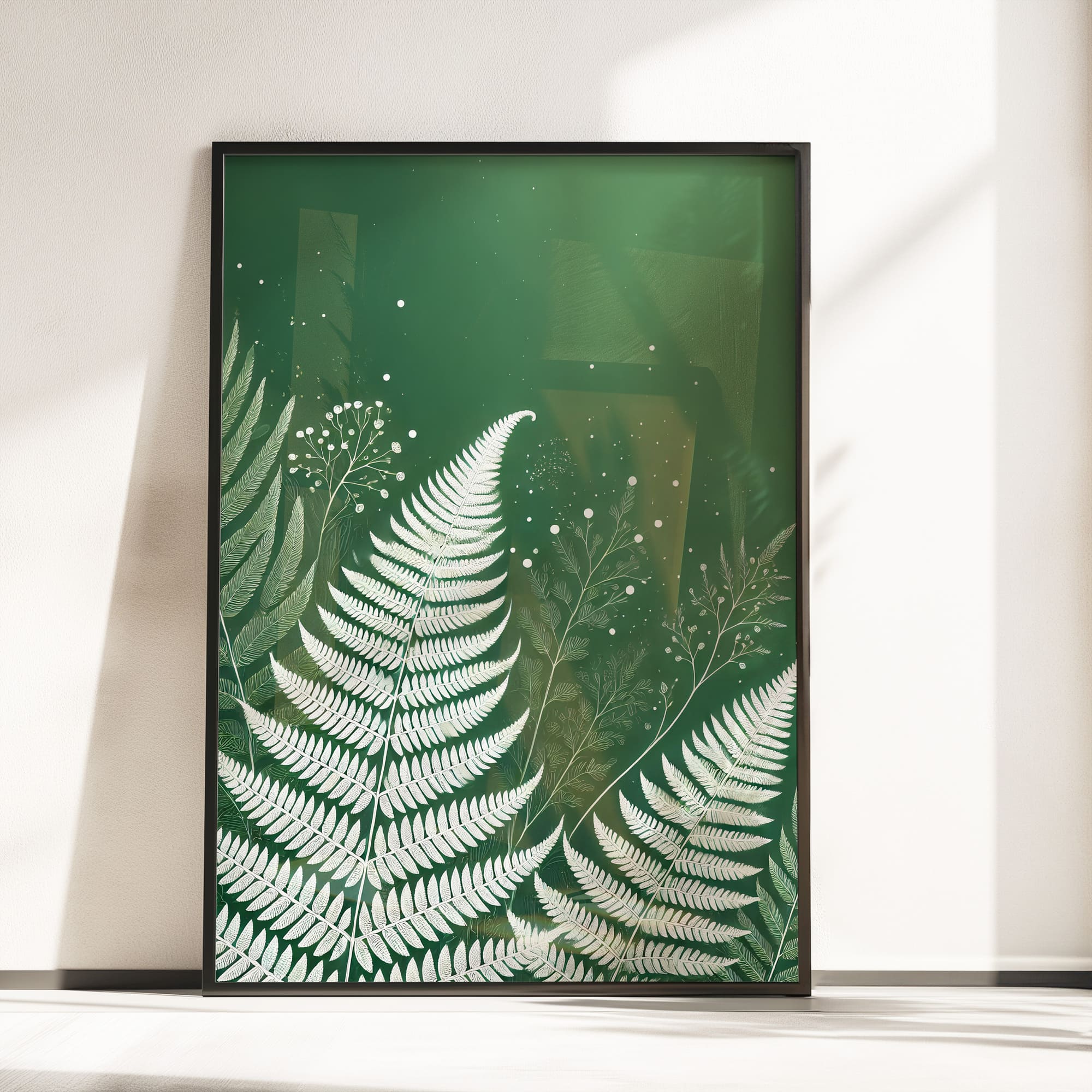 Green Botanical Trio | White Fern & Leaf Art Prints - Image 2