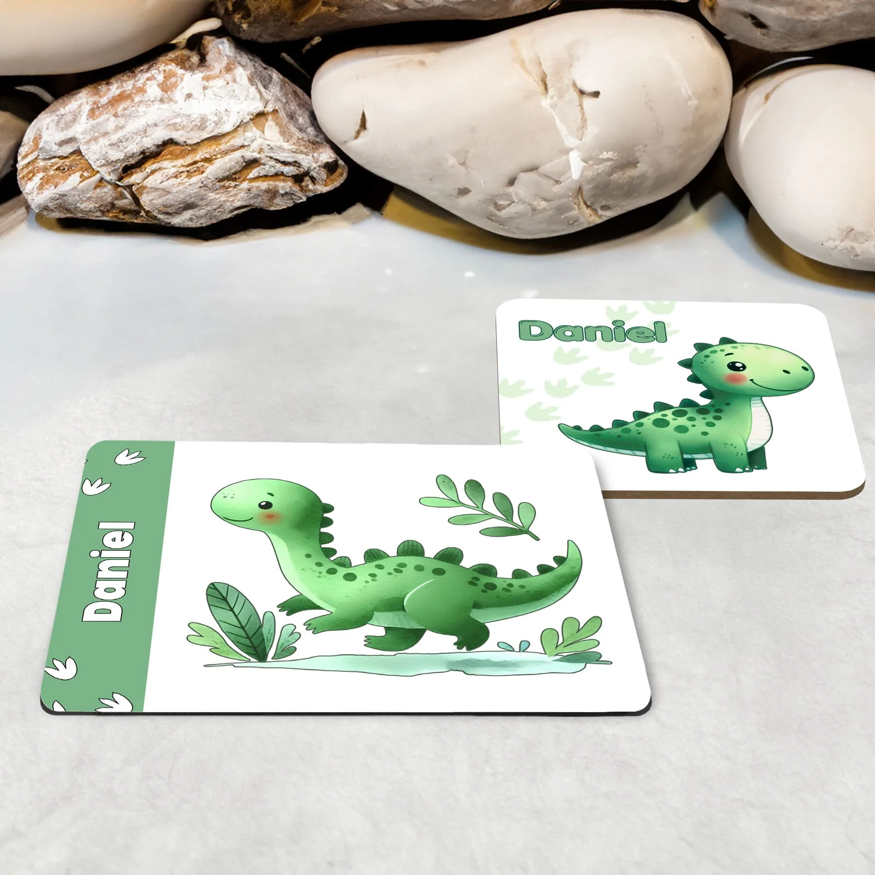 Green Dinosaur Personalised Mug, Coaster & Placemat Set - Image 3