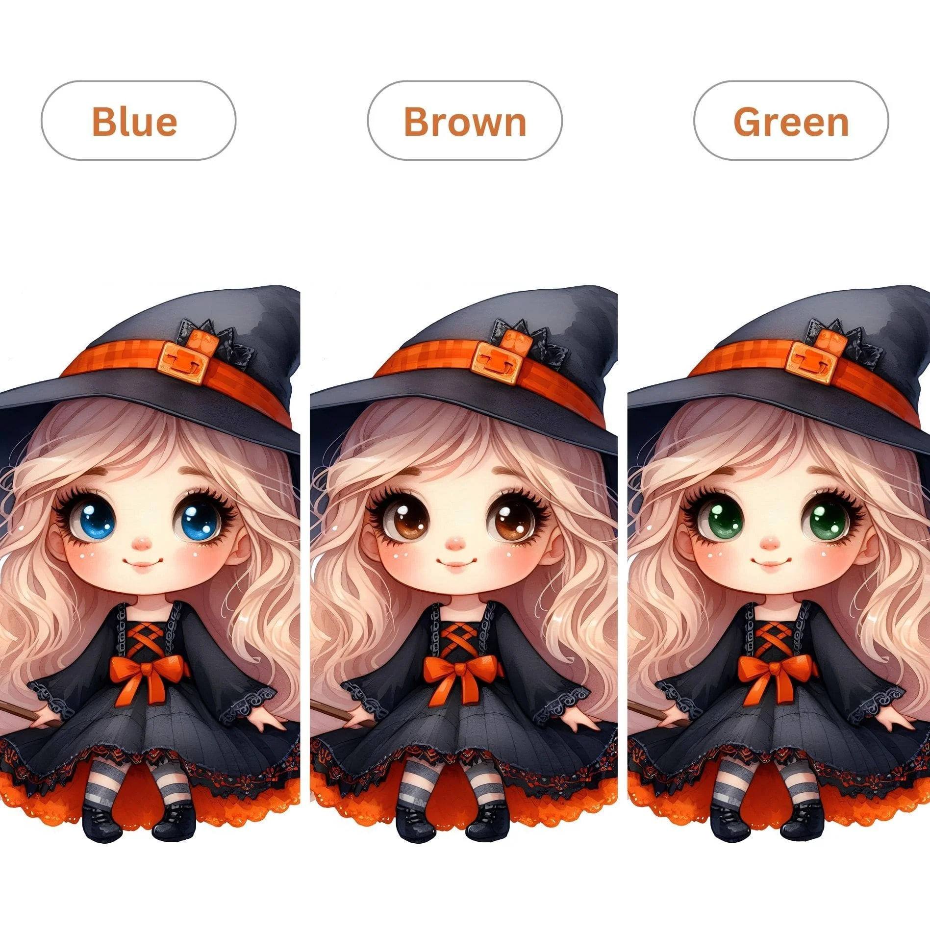 Halloween Nursery Prints Set of 3 | Blonde Witch, Cat & Pumpkin Initial | Seasonal Kids Wall Art - Image 9