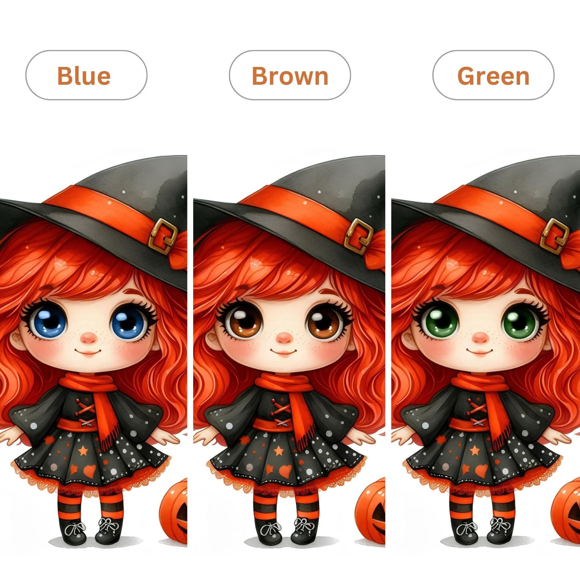 Halloween Nursery Prints Set of 3 | Red Hair Witch, Cat & Pumpkin Initial | Seasonal Kids Wall Art - Image 9