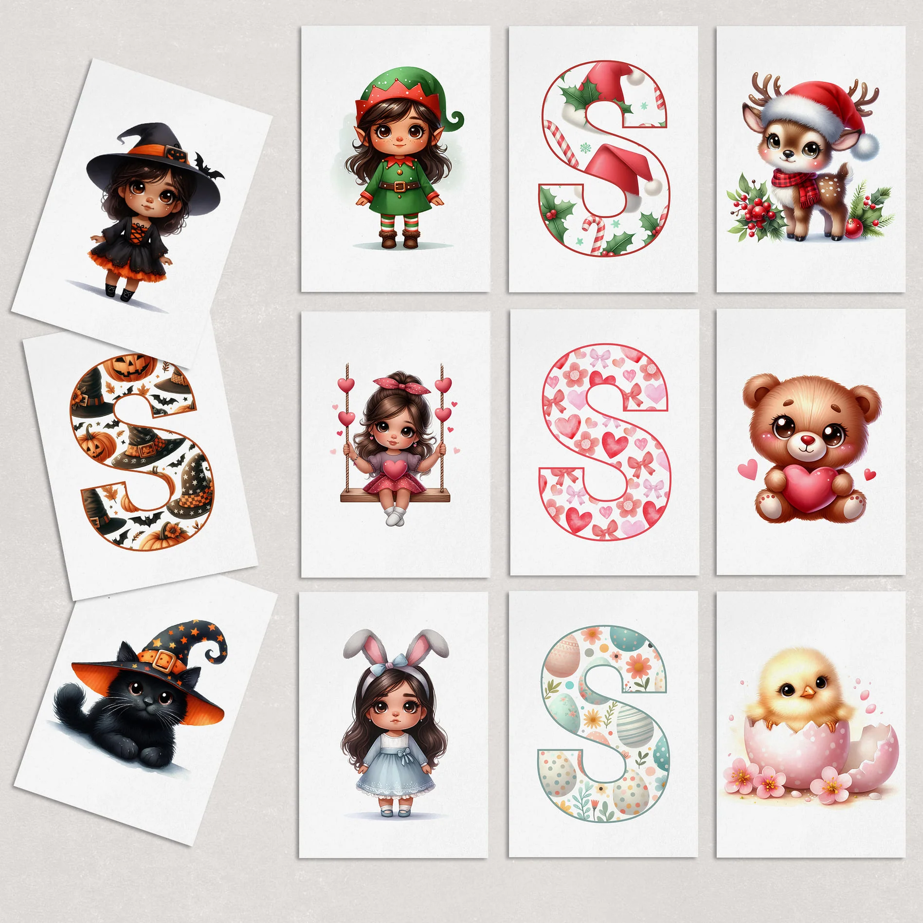 Christmas Nursery Prints Set of 3 | Elf, Reindeer & Initial | Seasonal Kids Wall Art Prints - Image 4