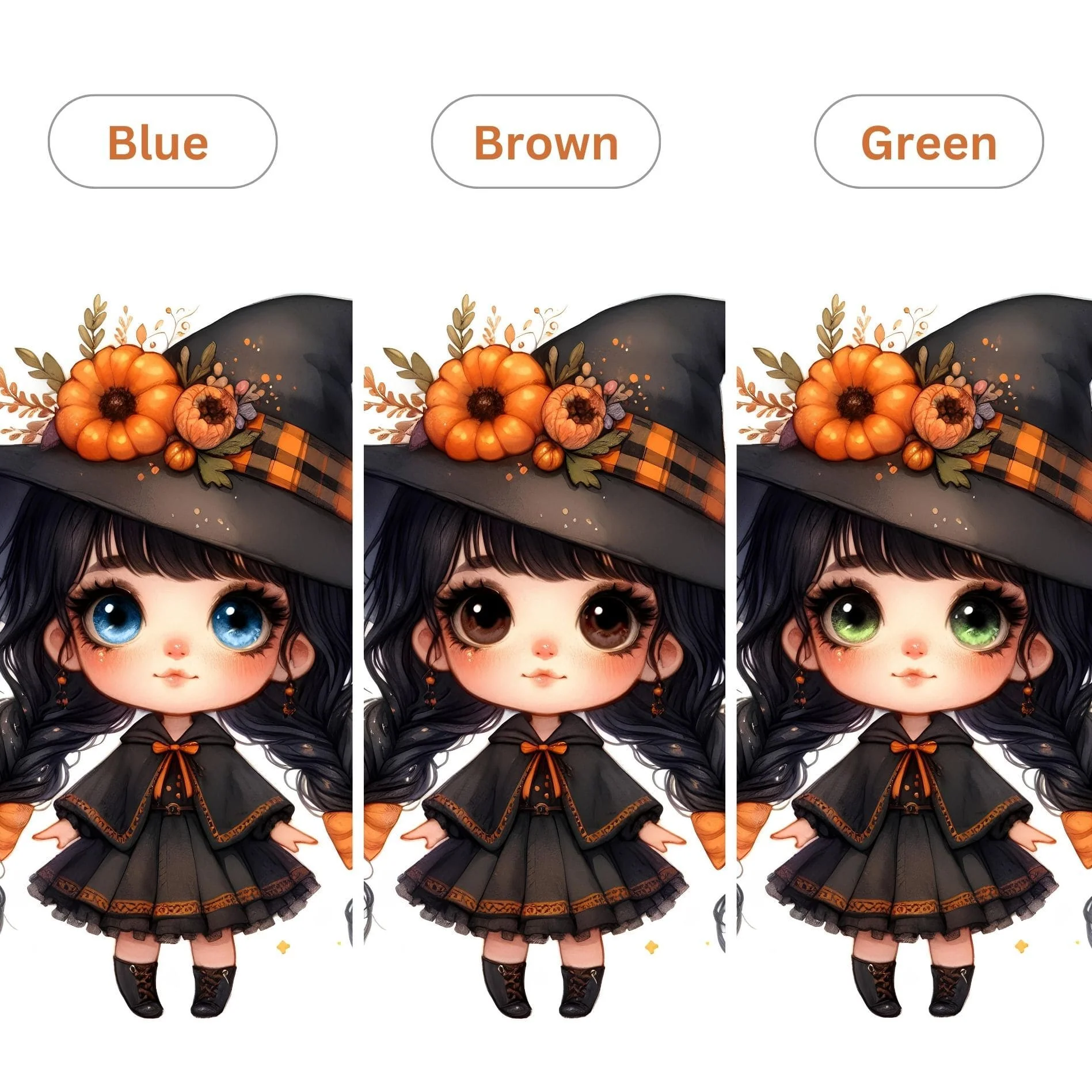 Halloween Nursery Prints Set of 3 | Witch, Cat & Pumpkin Initial | Seasonal Kids Wall Art - Image 9