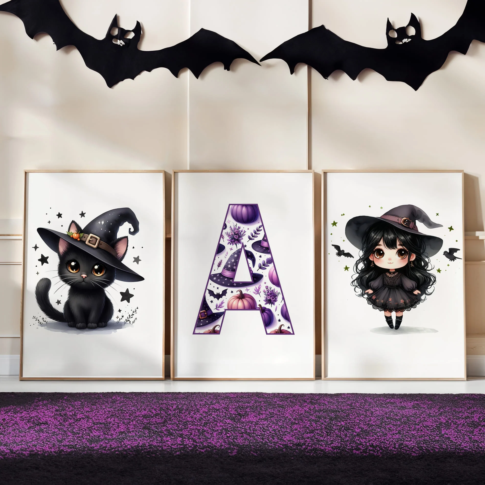 Halloween Personalised Kids Decor | Cute Witch with Black Hair and Brown Eyes