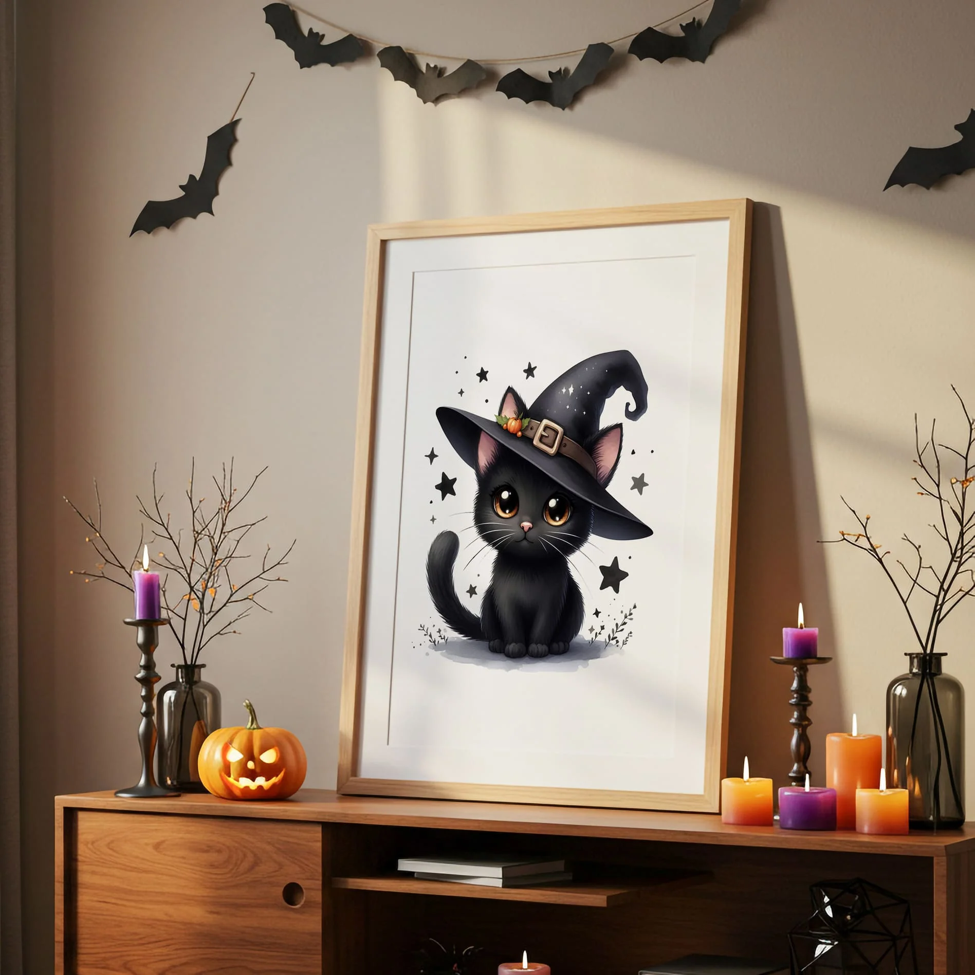 Halloween Personalised Kids Decor | Cute Witch with Black Hair and Brown Eyes - Image 4