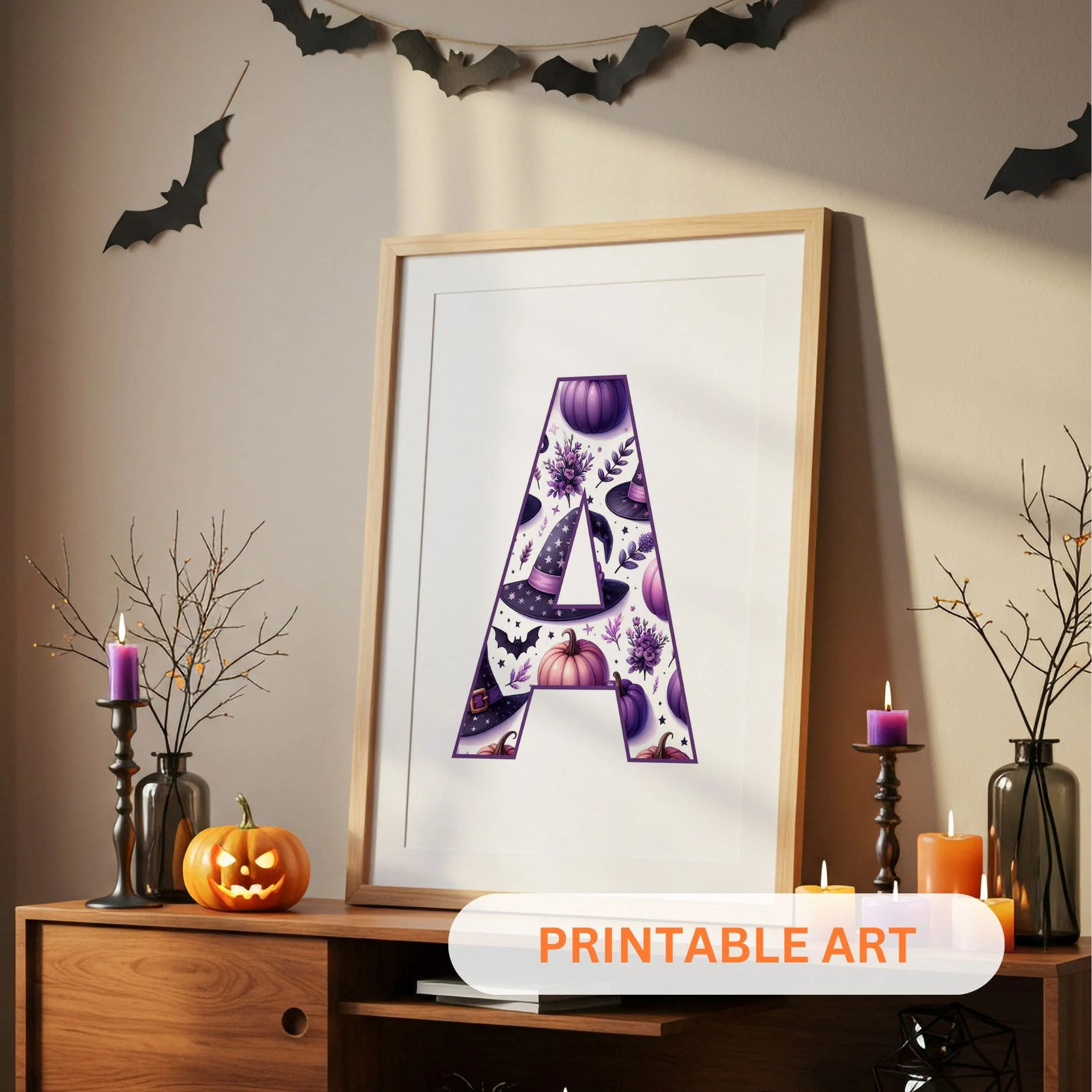 Halloween Printable Wall Art | Cute Witch with Black Hair and Brown Eyes | Kids Room Digital Prints - Image 3