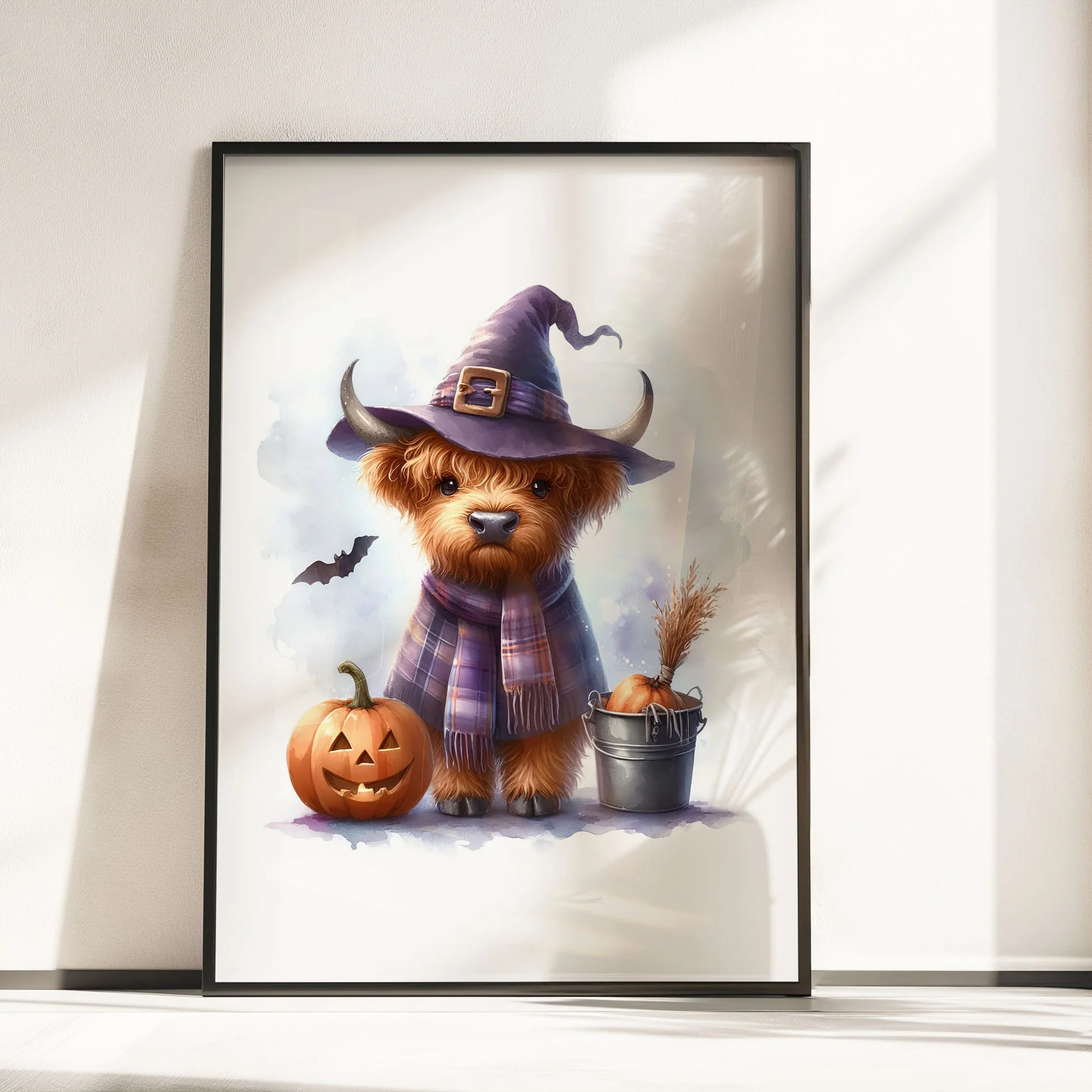 Highland Cow Halloween Prints | Pumpkin, Witch & Ghost Trio Wall Art - Image 4