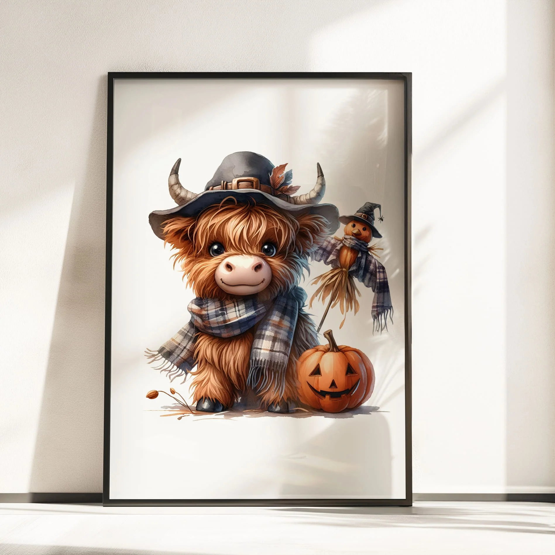 Highland Cow Halloween Prints | Witch, Pumpkin & Scarecrow Trio Wall Art - Image 3