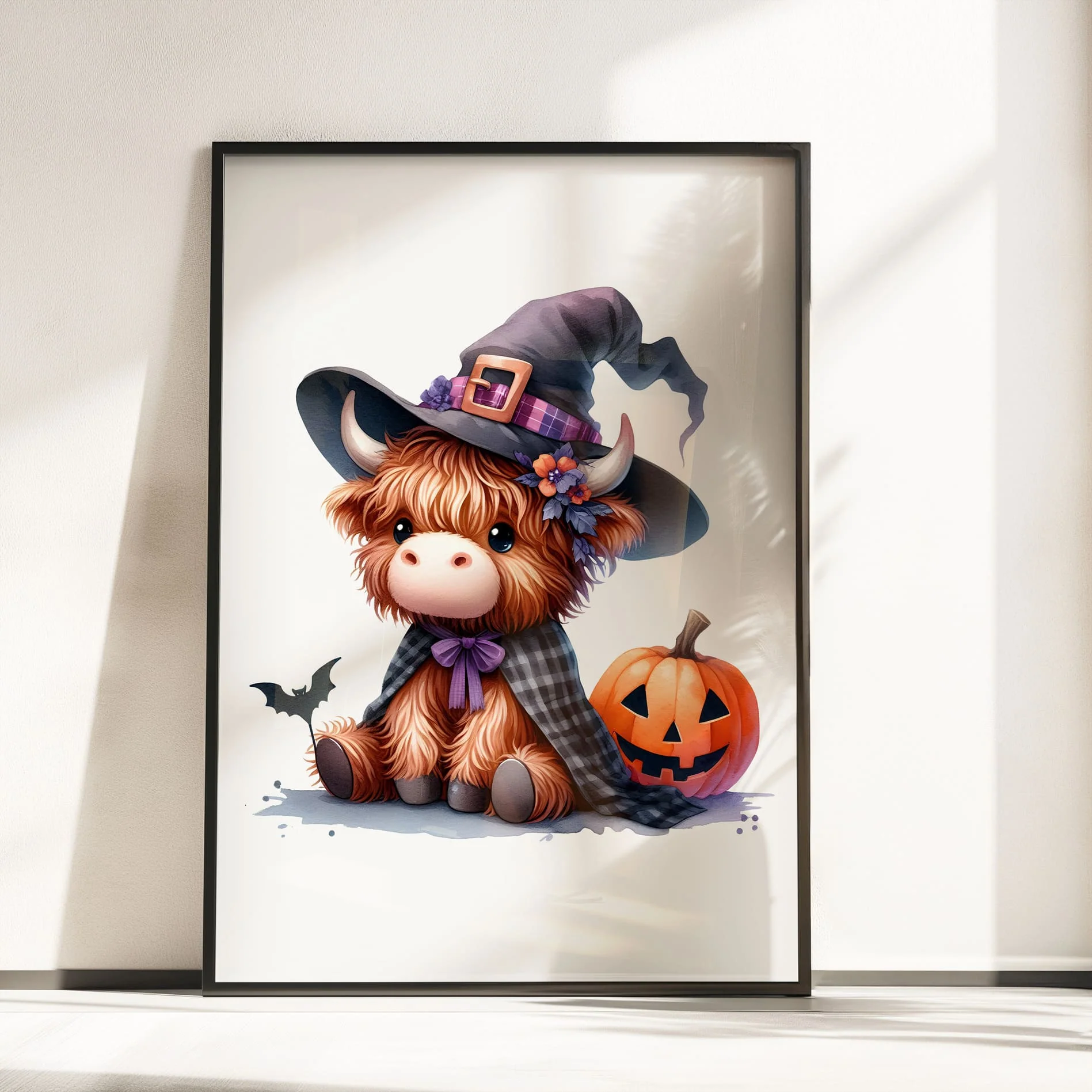 Highland Cow Halloween Prints | Witch, Pumpkin & Scarecrow Trio Wall Art - Image 4