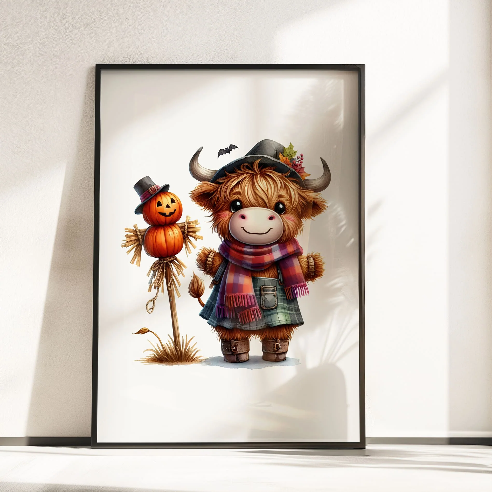 Highland Cow Halloween Prints | Witch, Pumpkin & Scarecrow Trio Wall Art - Image 5