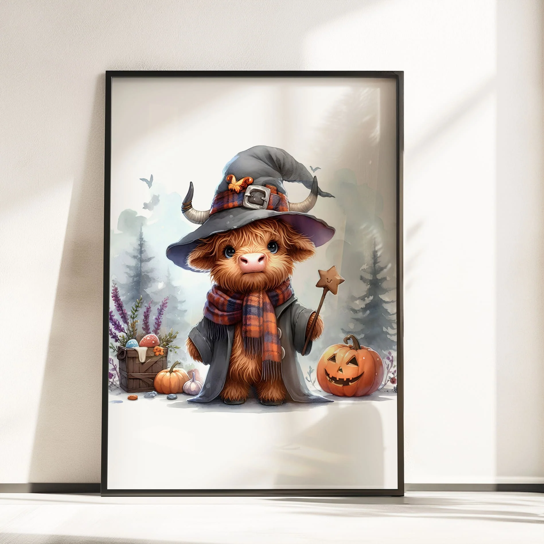 Highland Cow Witch Wizard Halloween Nursery Prints | Set of 3 Wall Art - Image 5