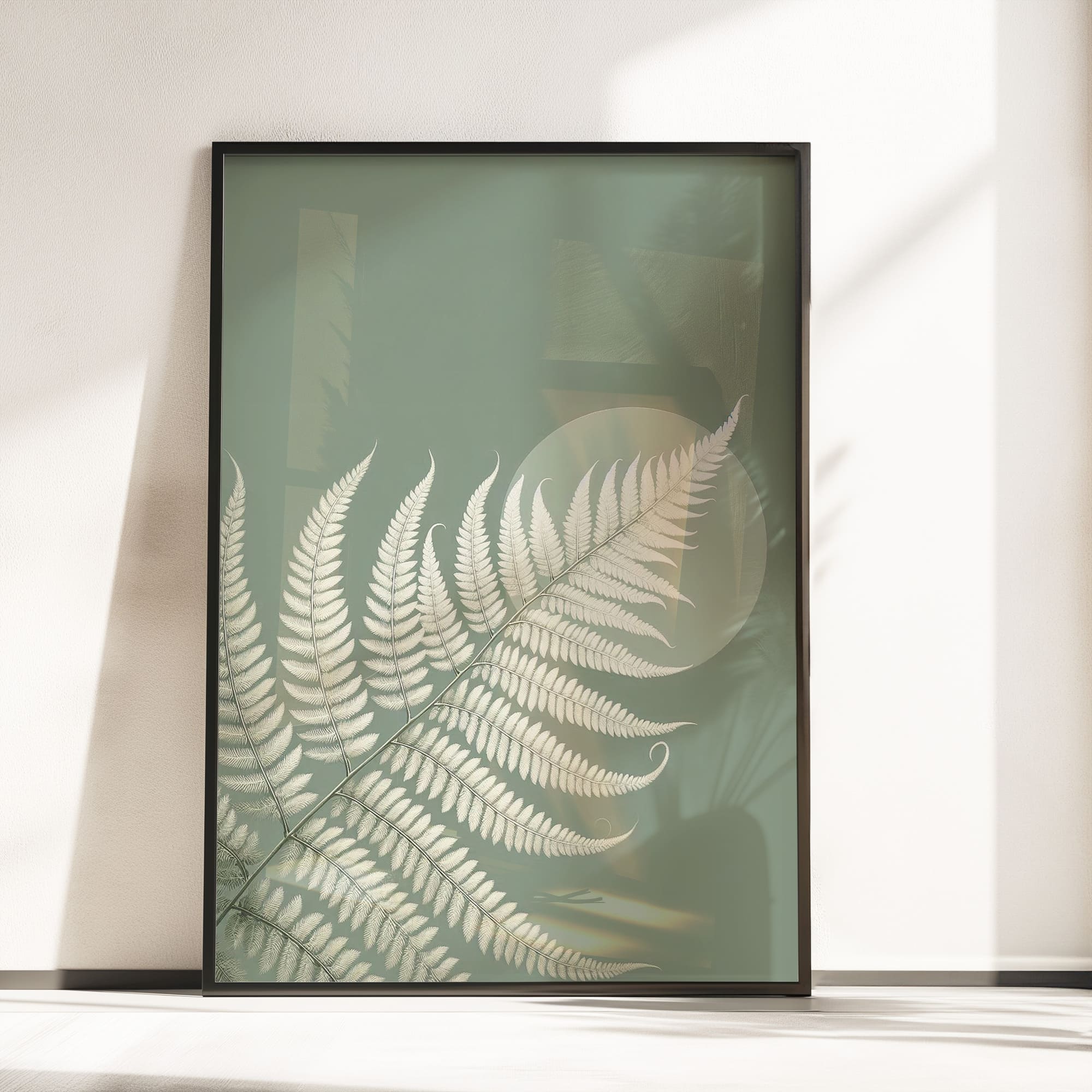 Modern Botanical Trio | Green & White Fern Prints with Abstract Circle - Image 3