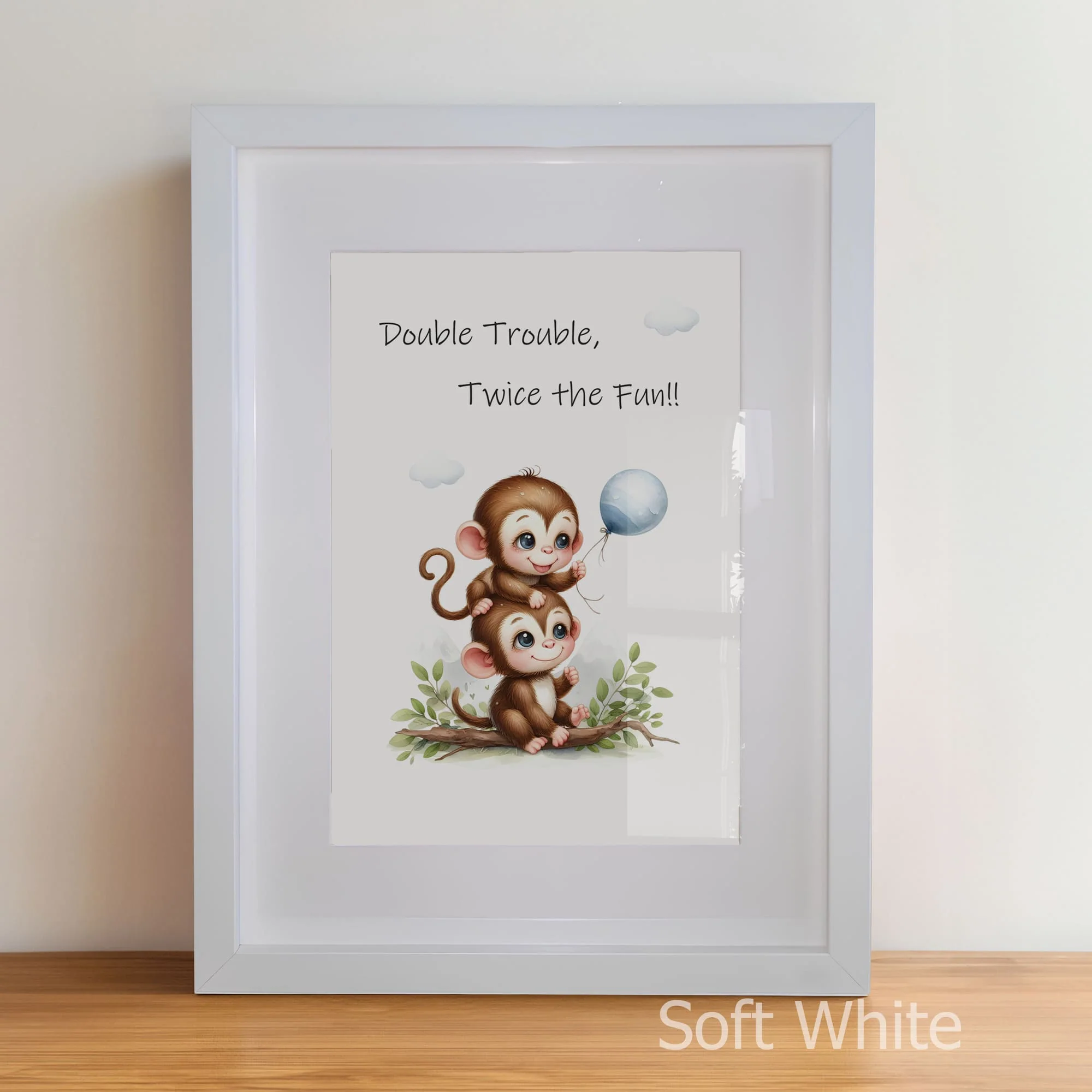 Playful Monkey Twins Art Set | Personalised Nursery Wall Art - Image 4