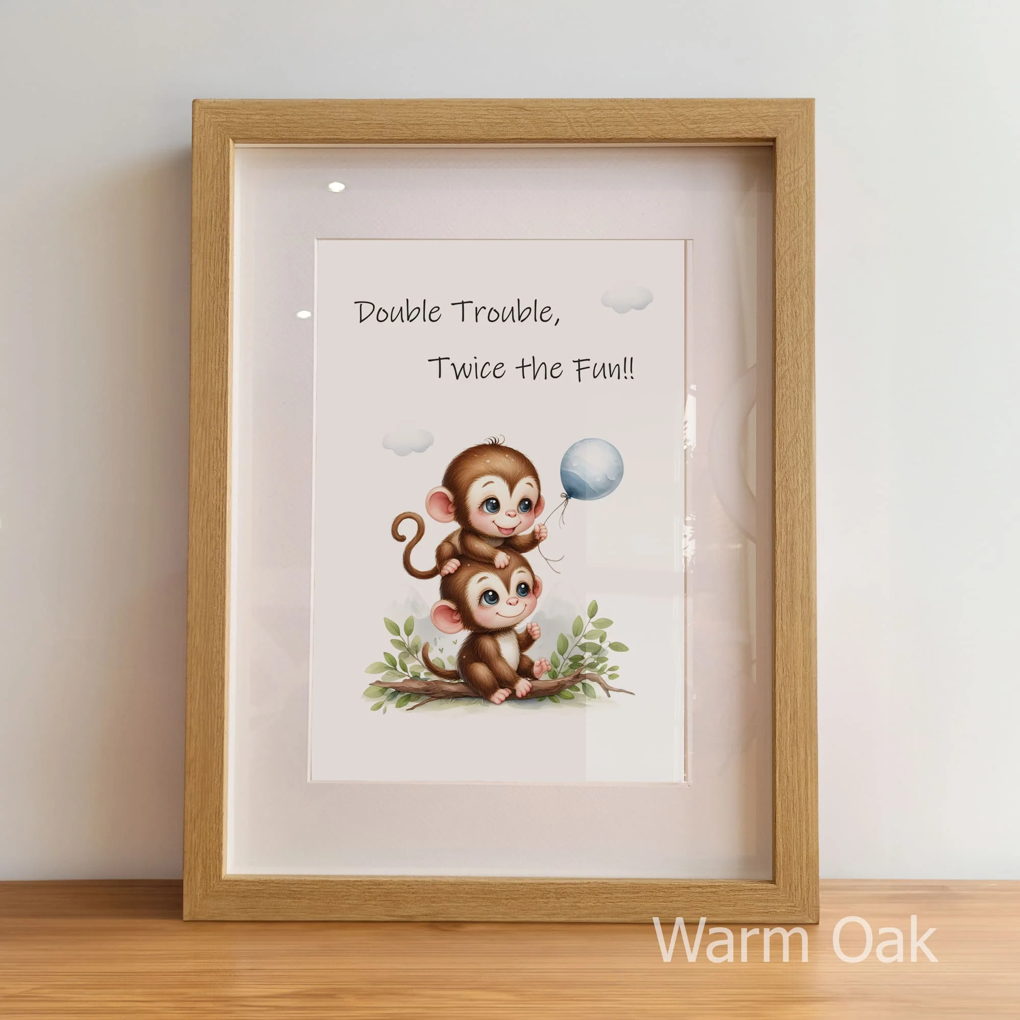 Playful Monkey Twins Art Set | Personalised Nursery Wall Art - Image 5