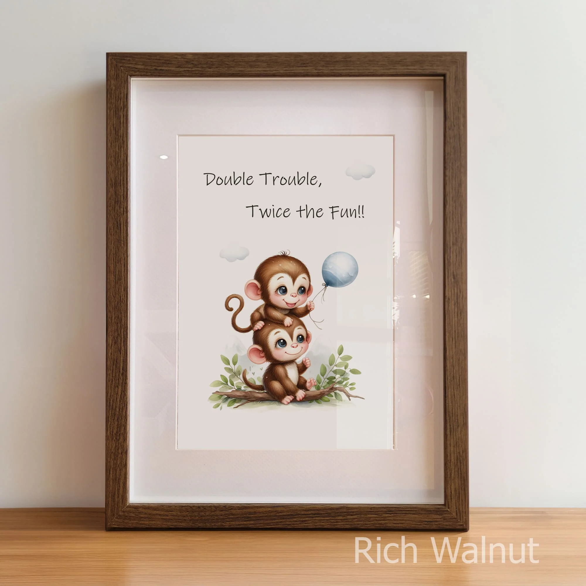 Playful Monkey Twins Art Set | Personalised Nursery Wall Art - Image 6