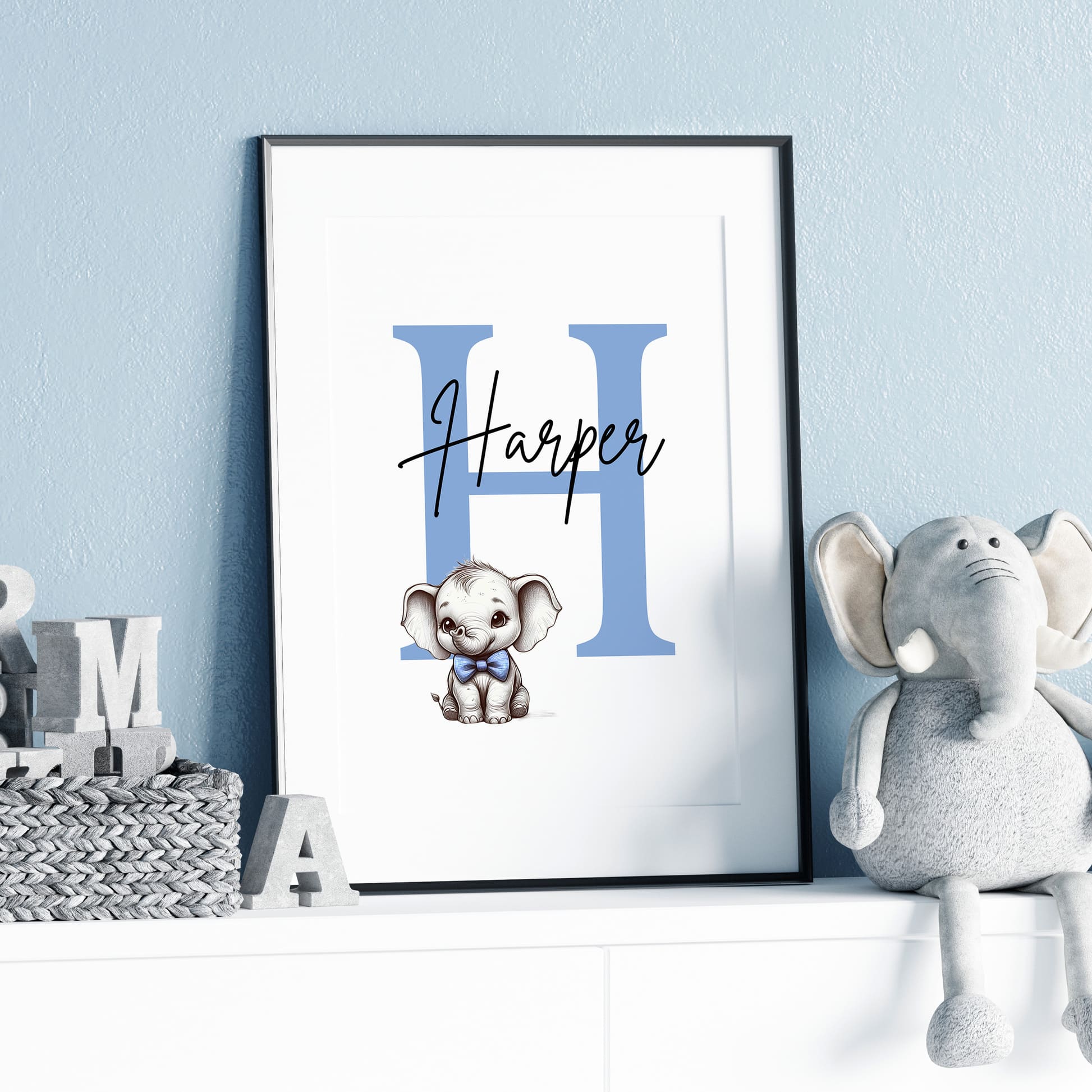 Monochrome Prints with Blue | Personalised Children's Wall Art Set of 3 - Image 3