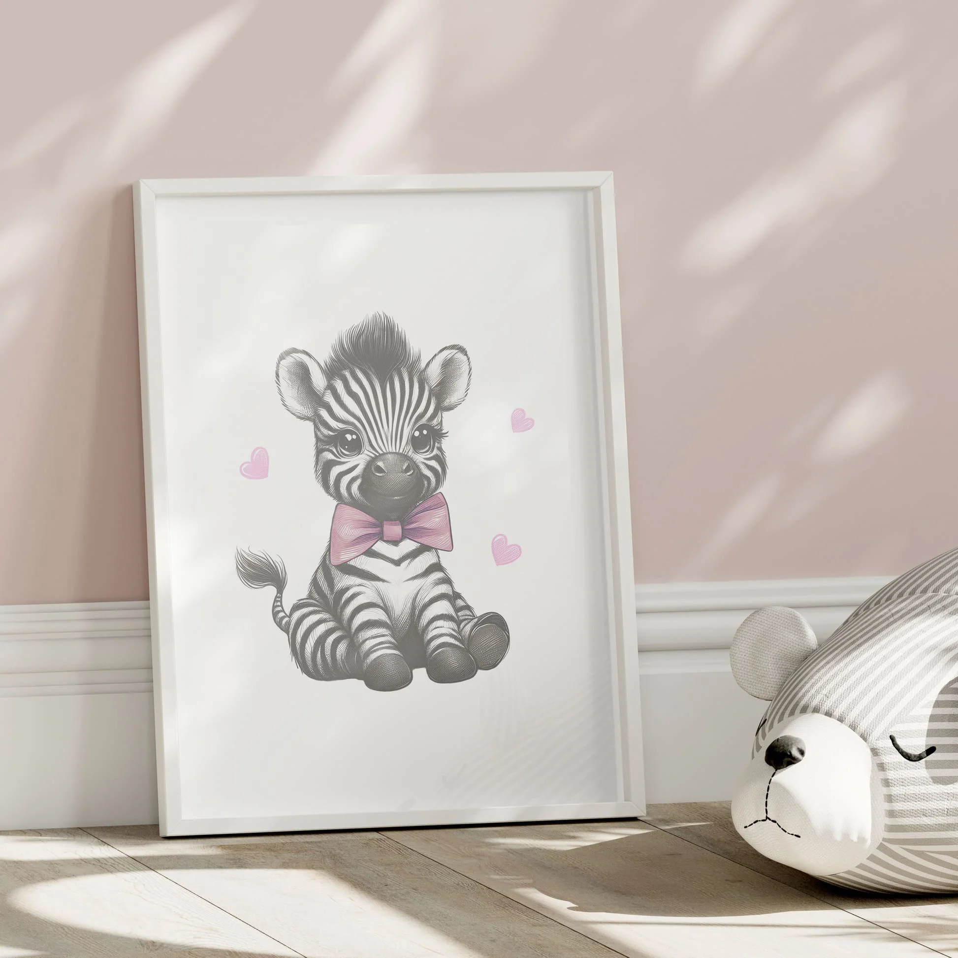 Monochrome Prints with Pink | Personalised Nursery Art Set of 3 - Image 3