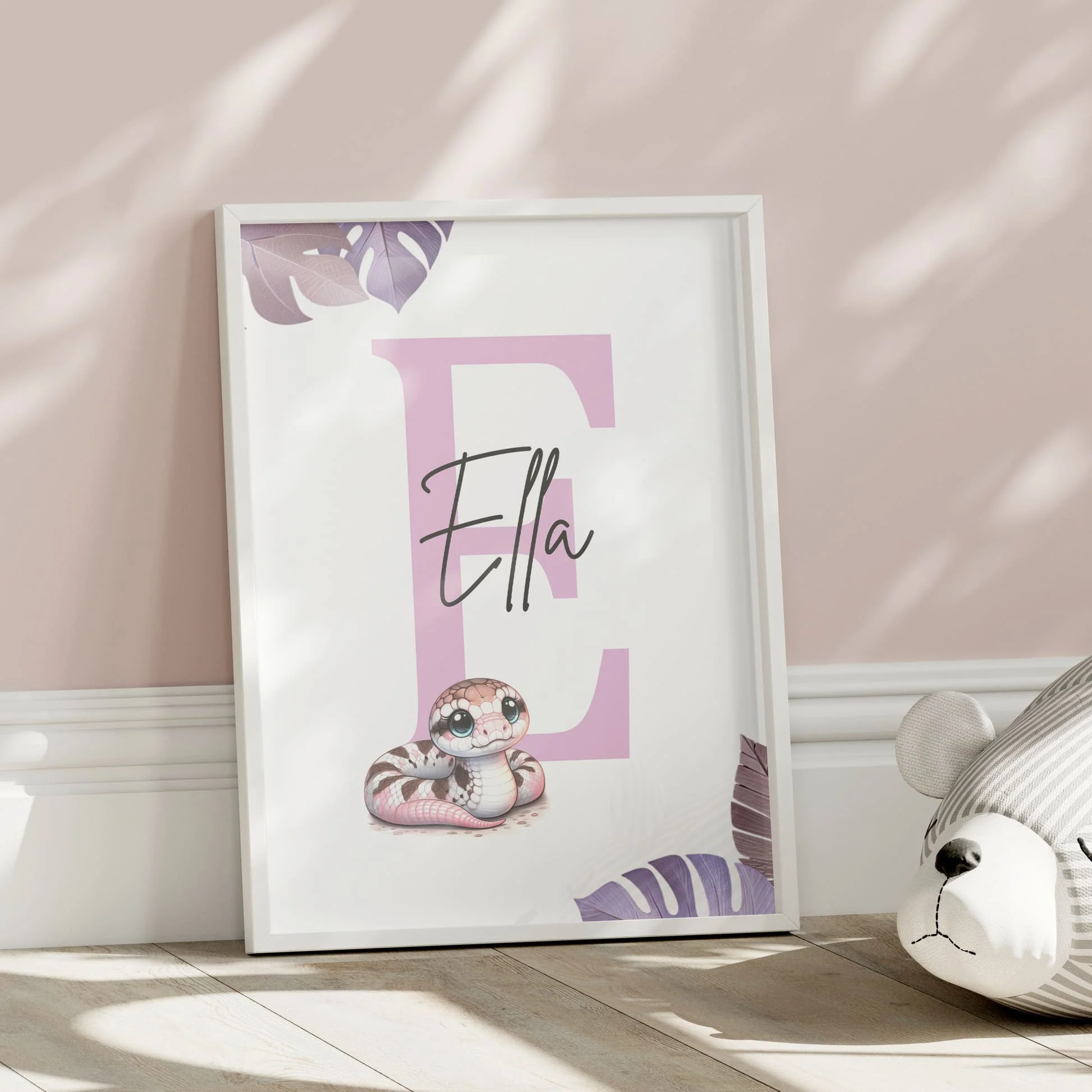 Pink Reptile Print Set of 3 | Personalised Nursery Wall Art - Image 3