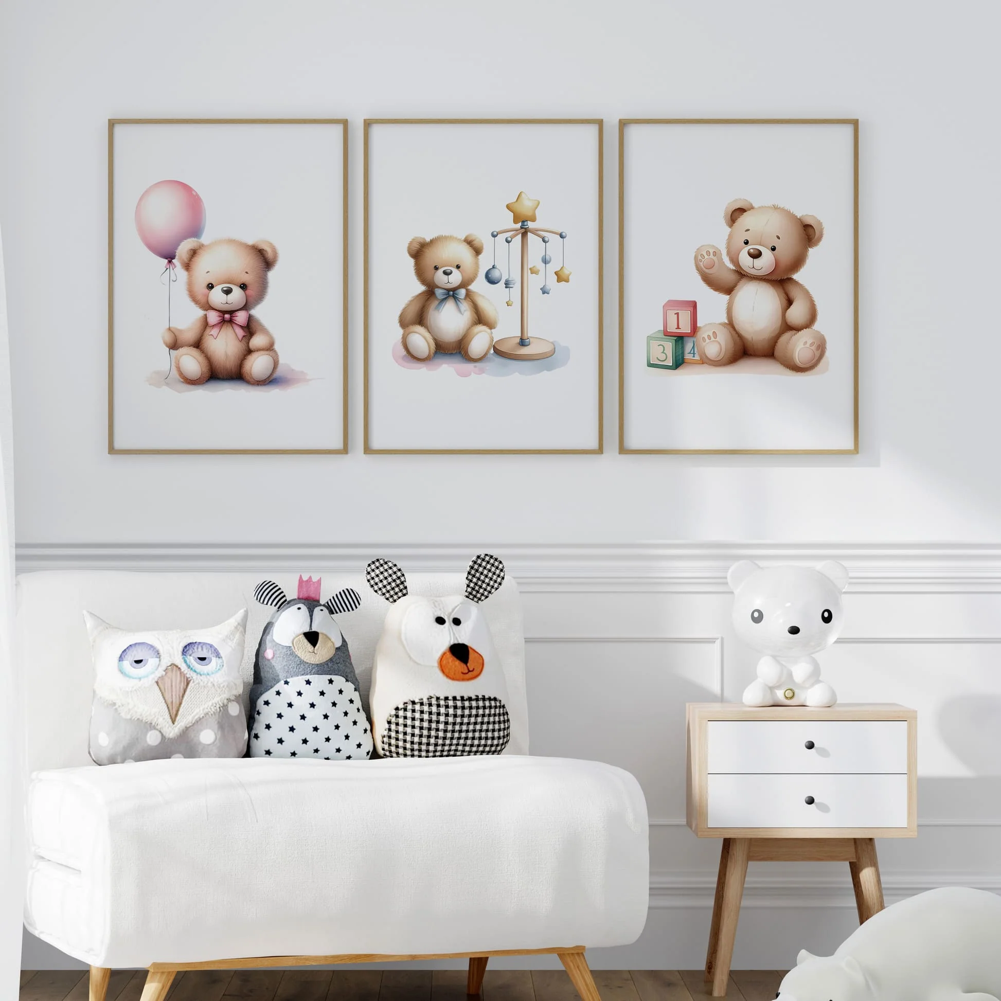 Teddy Bear Watercolour Art Set | Children's Wall Art Set of 3