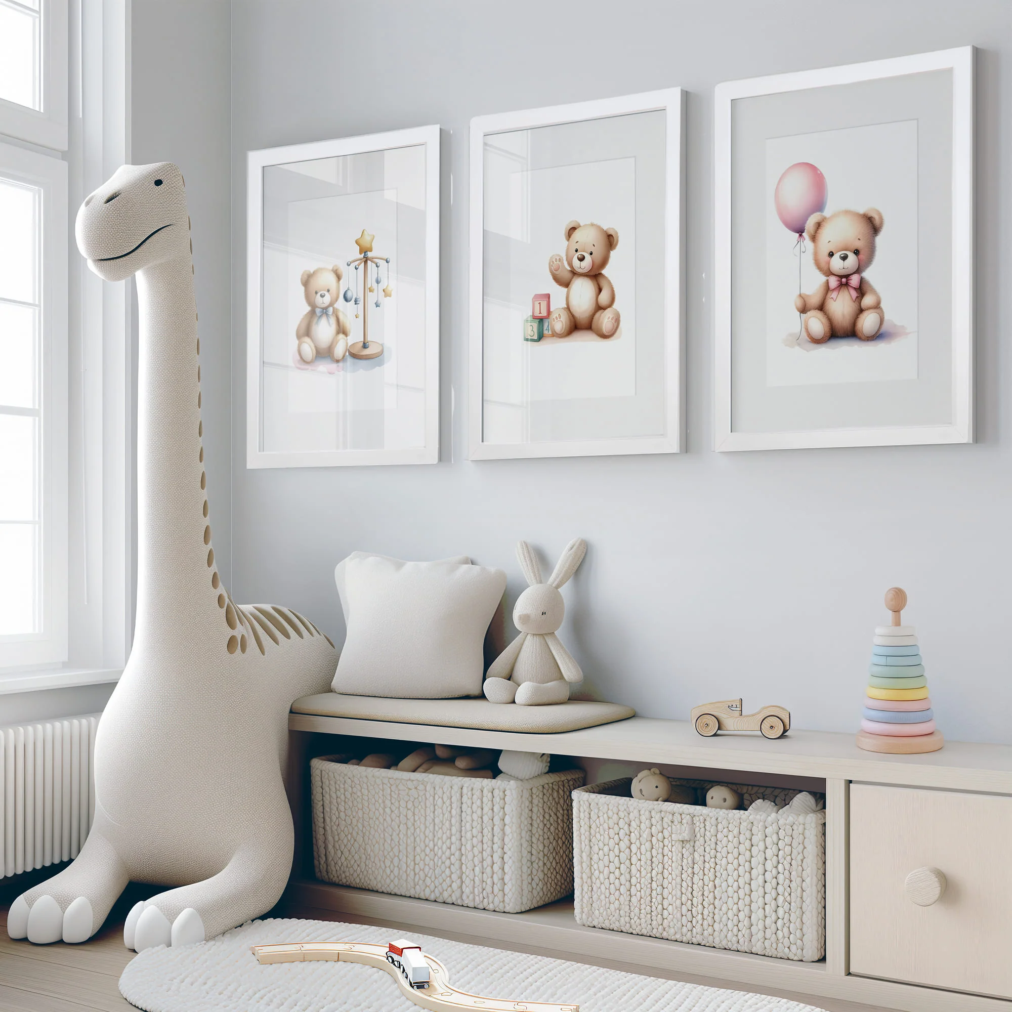 Teddy Bear Watercolour Art Set | Children's Wall Art Set of 3 - Image 2