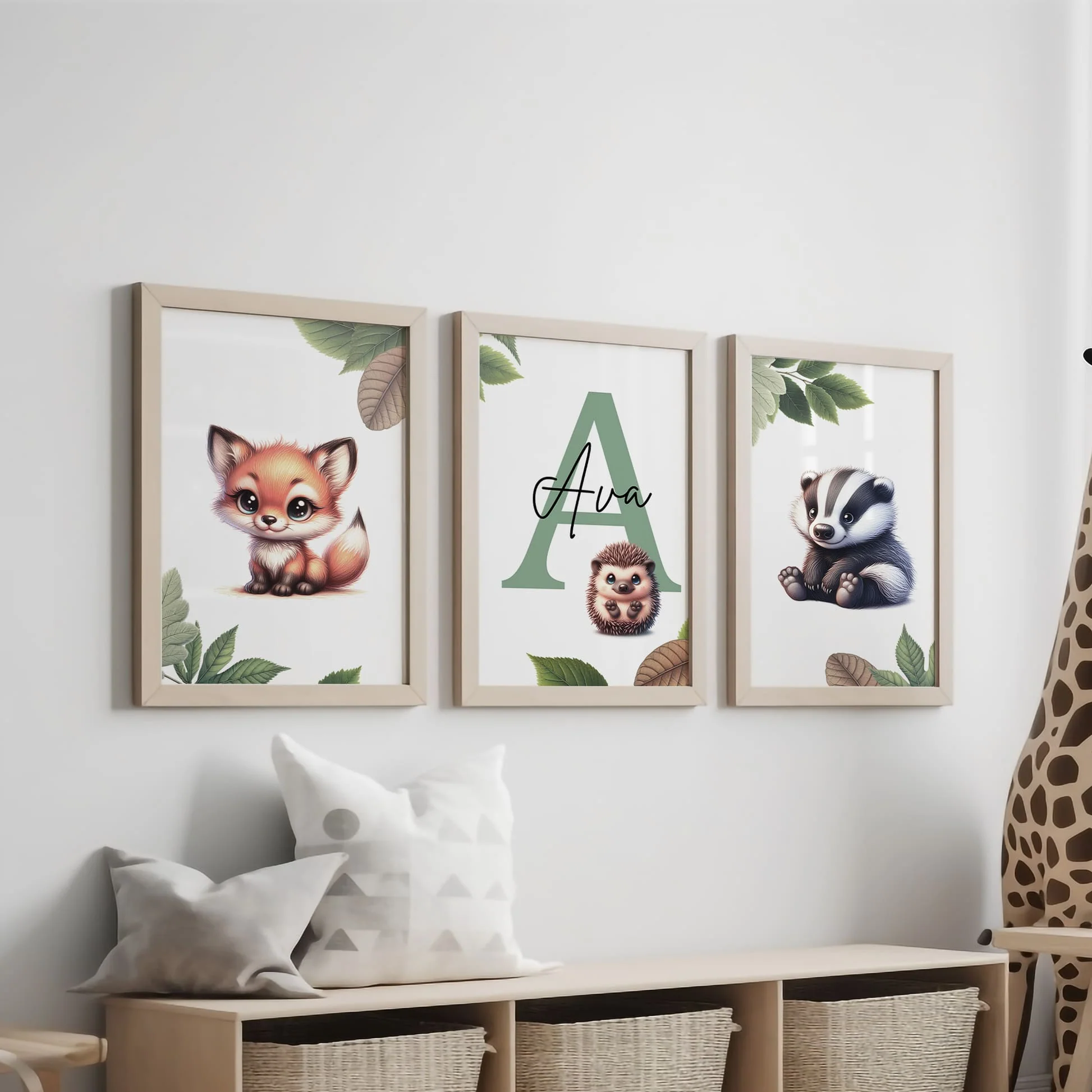 Woodland Animal Art Set | Personalised Nursery Prints Set of 3