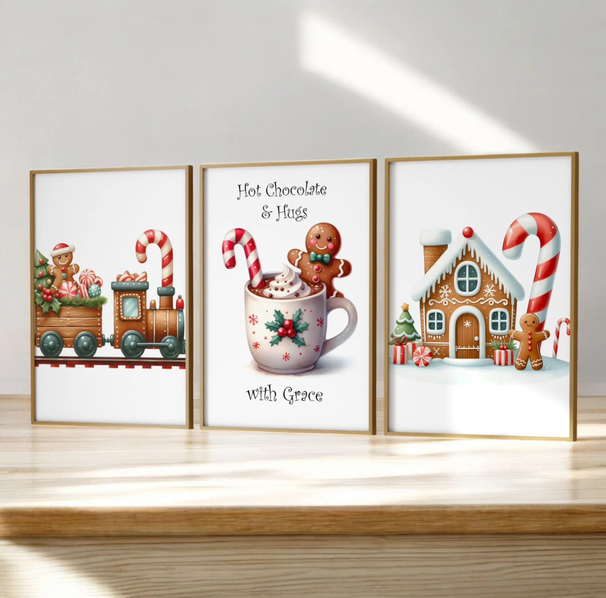 Personalised Gingerbread Trio | Bespoke Christmas Nursery Art - Image 3