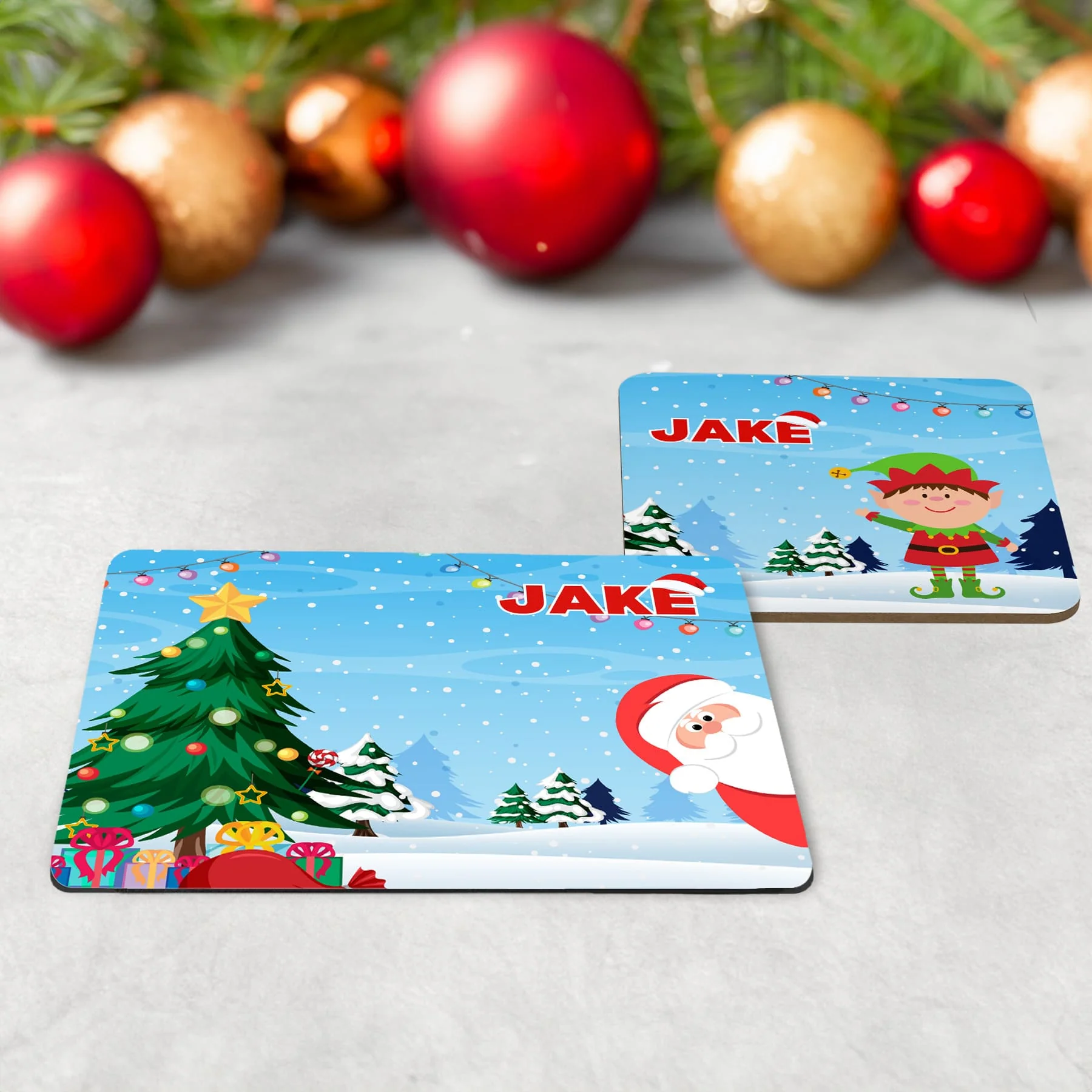 Personalised Kids Christmas Tableware Set | Bright Christmas Placemat, Coaster & Mug - Image 3