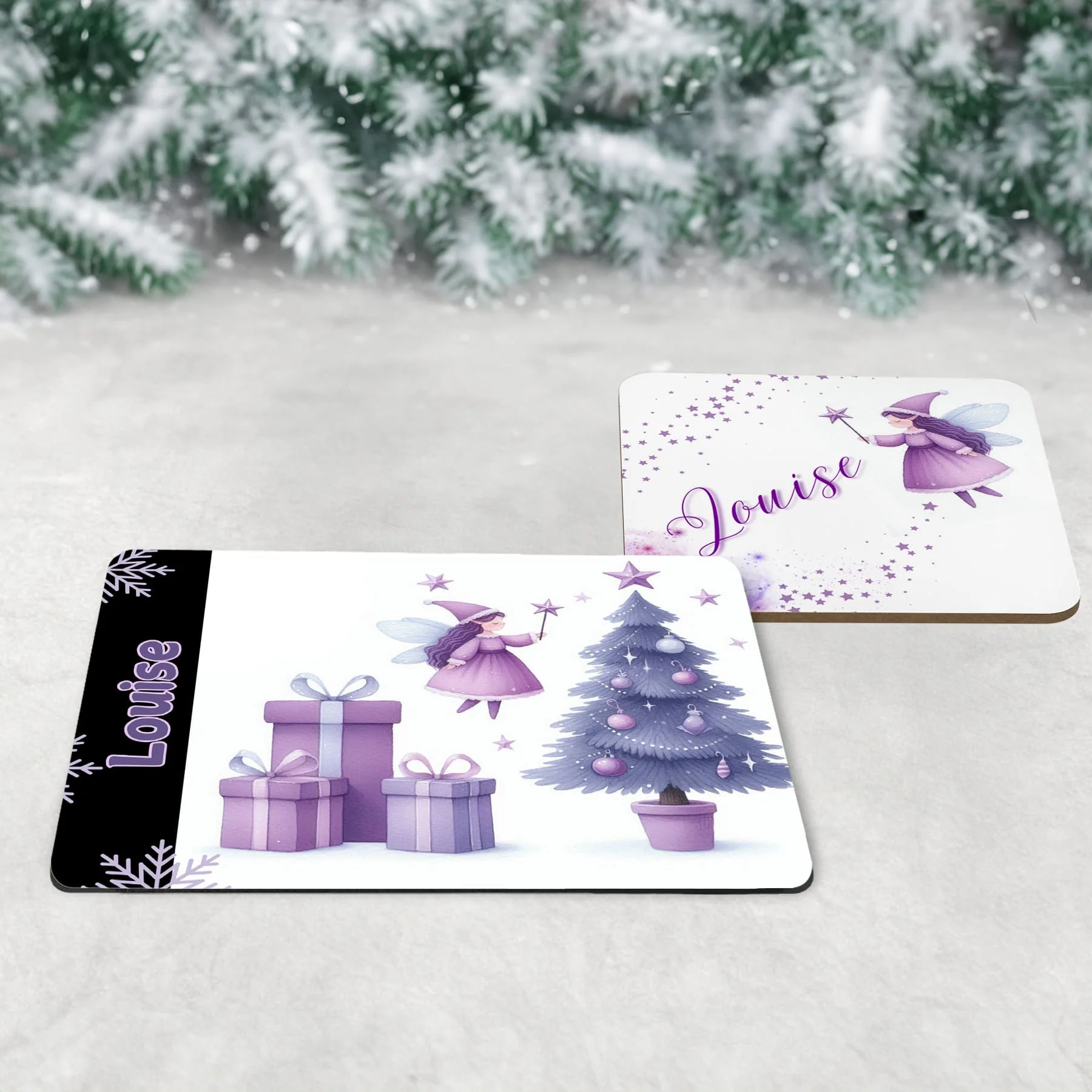 Personalised Kids Christmas Tableware Set | Christmas Fairy Placemat, Coaster & Mug - Image 3