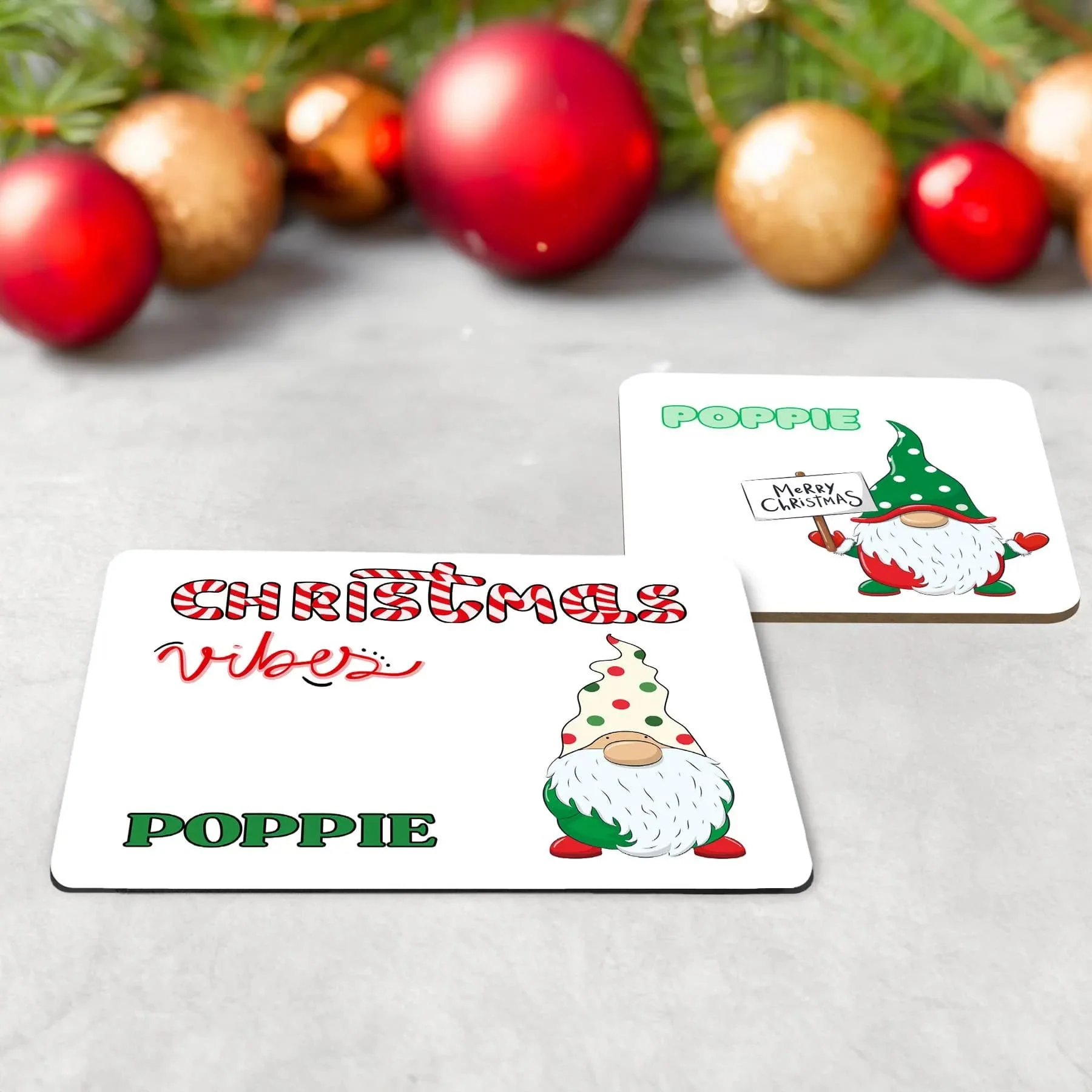 Personalised Kids Christmas Tableware Set | Christmas Gonk Placemat, Coaster & Mug - Image 3