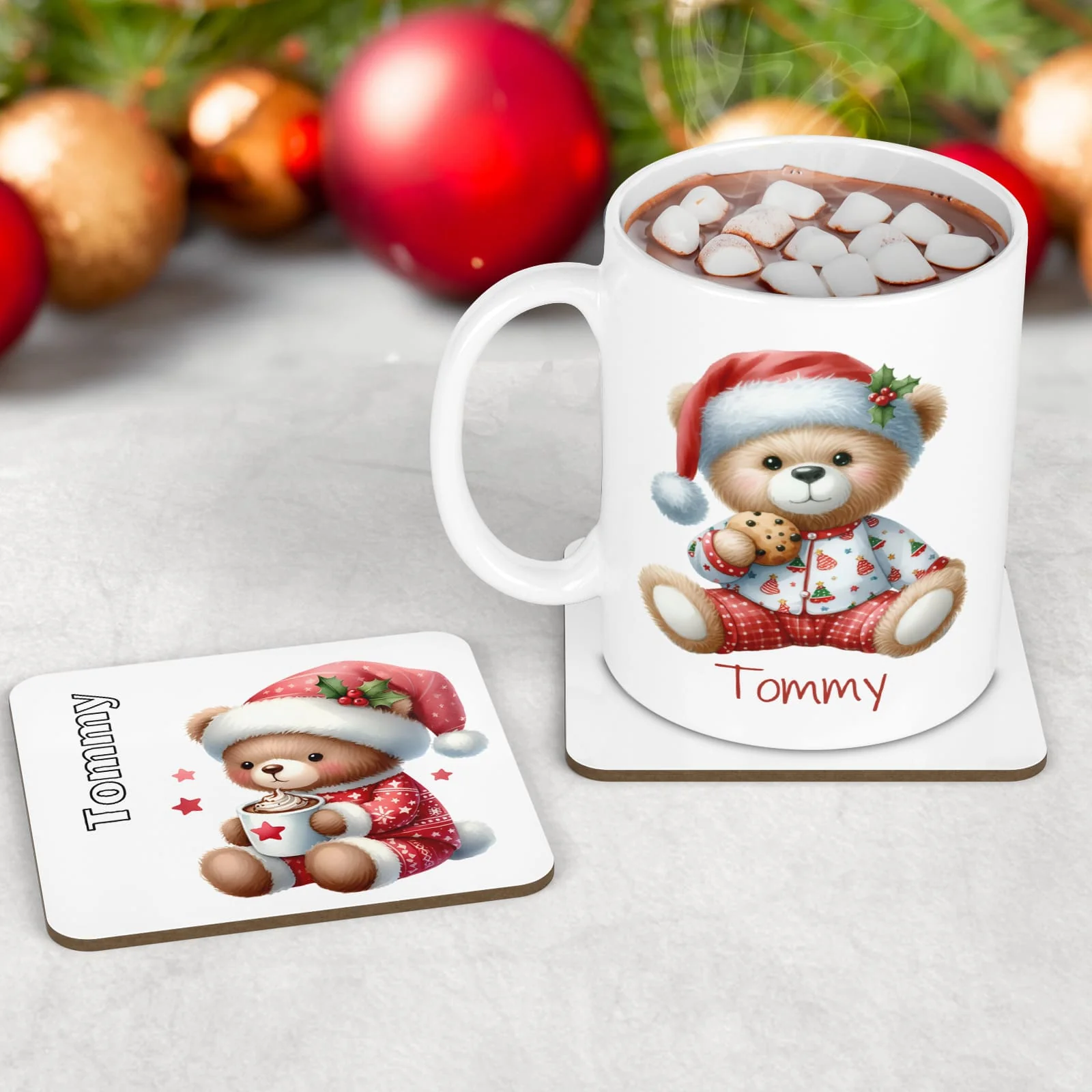 Personalised Kids Christmas Mug Set | Christmas Bear Mug & Coaster