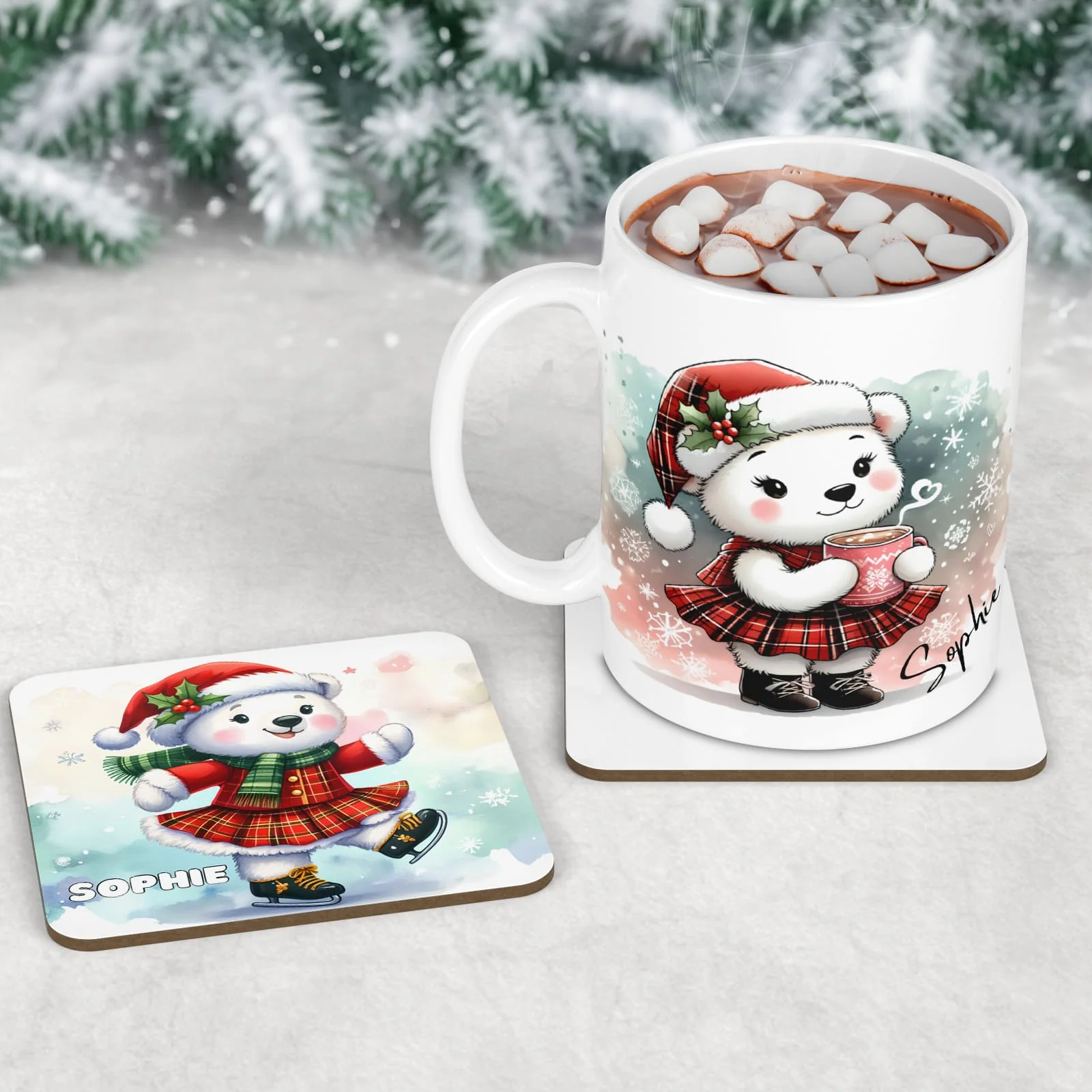 Personalised Kids Christmas Table Set | Highland Dancer Placemat, Coaster & Mug - Image 3
