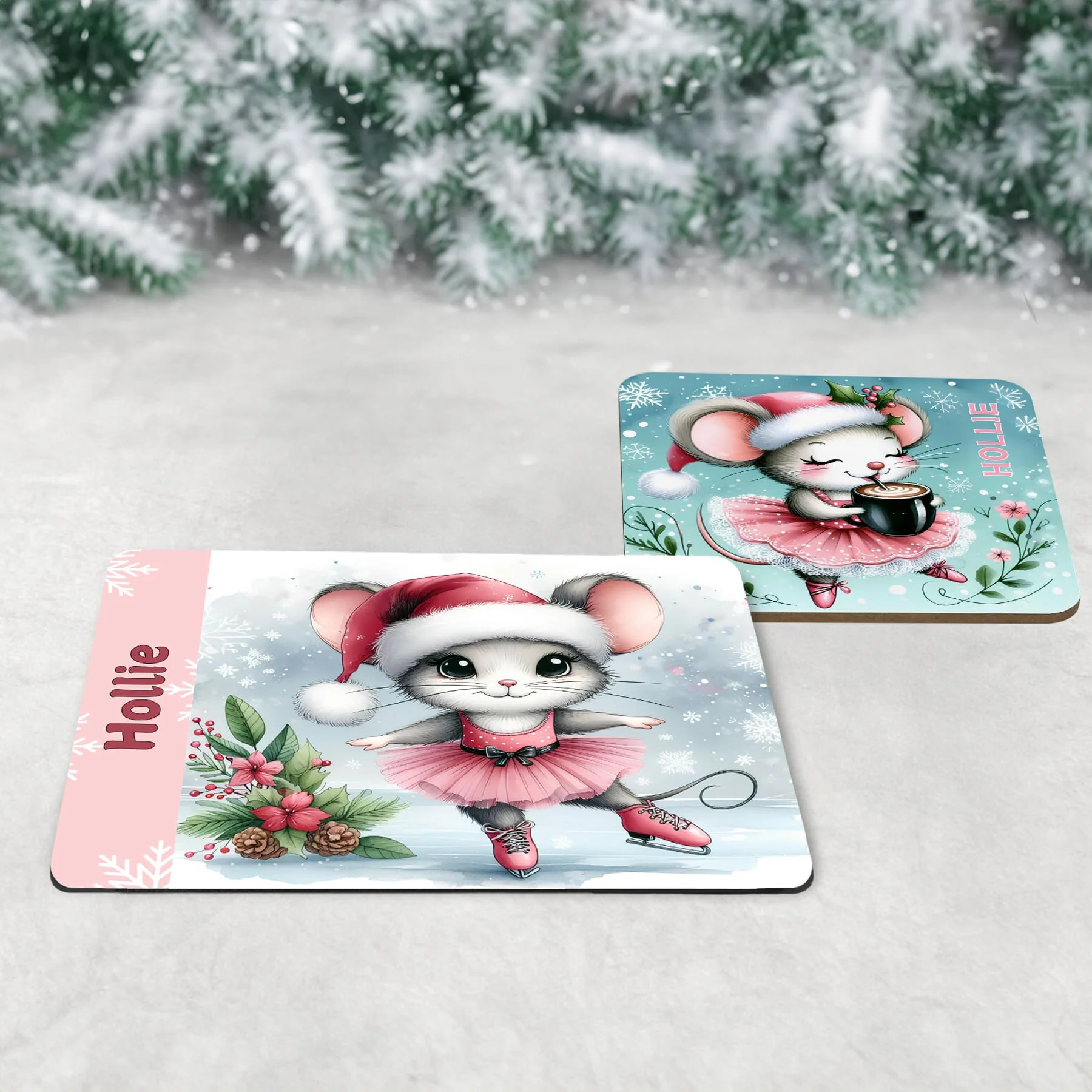 Personalised Kids Christmas Tableware Set | Christmas Ballerina Placemat, Coaster & Mug - Image 2