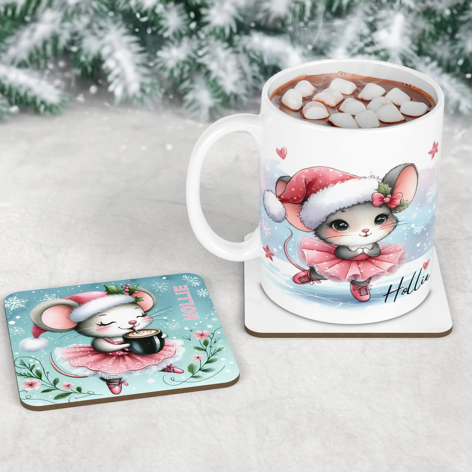 Personalised Kids Christmas Tableware Set | Christmas Ballerina Placemat, Coaster & Mug - Image 3