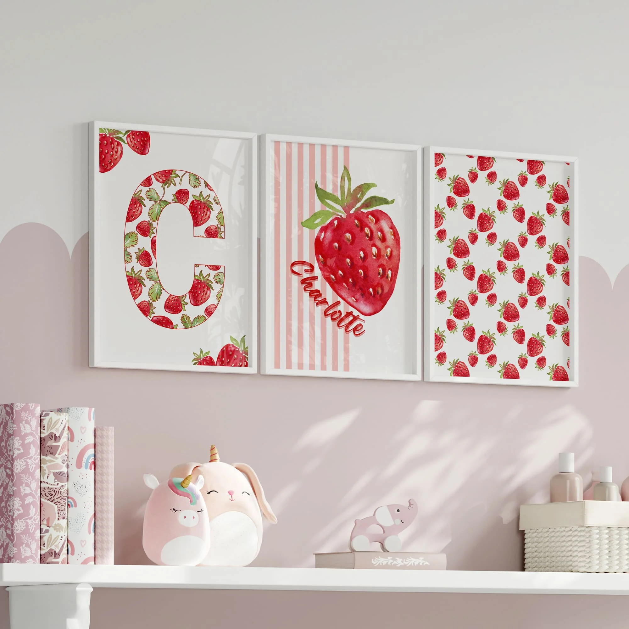 Sweet Strawberry Nursery Print Set | Set of 3 Nursery Wall Art