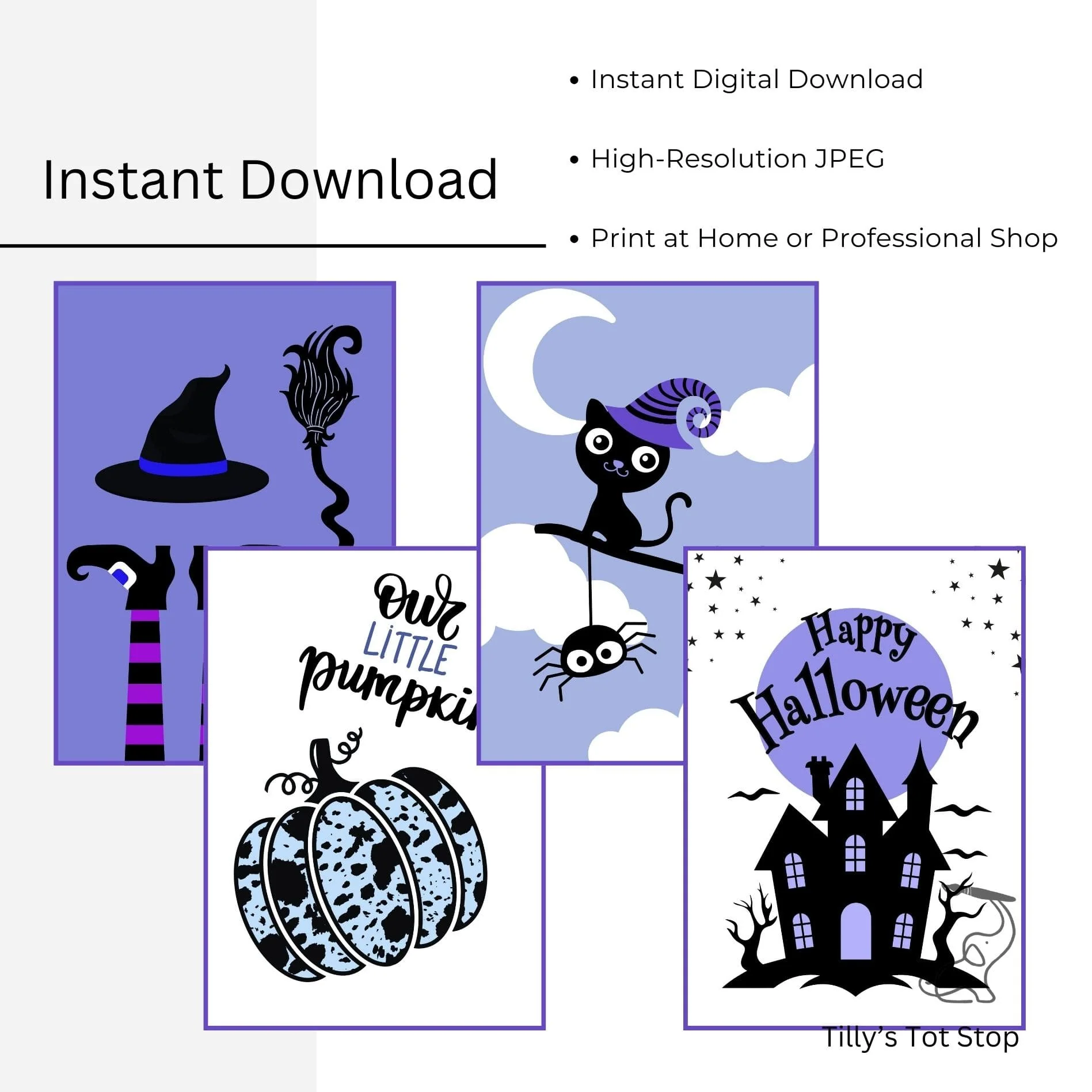 Printable Halloween Children's Decor - Set of 8 Prints in Blue - Image 6