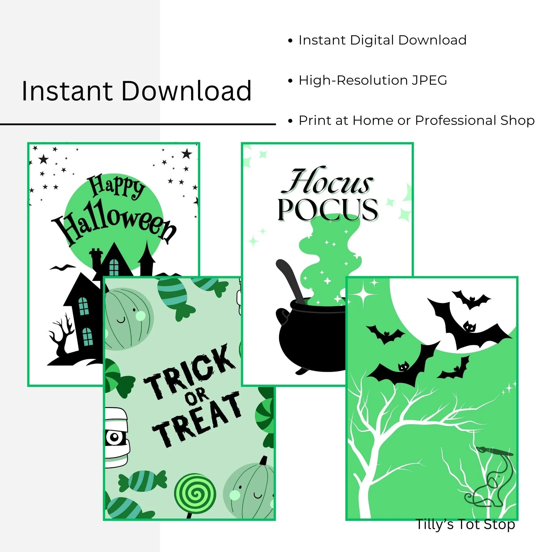 Printable Halloween Children's Decor - Set of 8 Prints in Green - Image 5